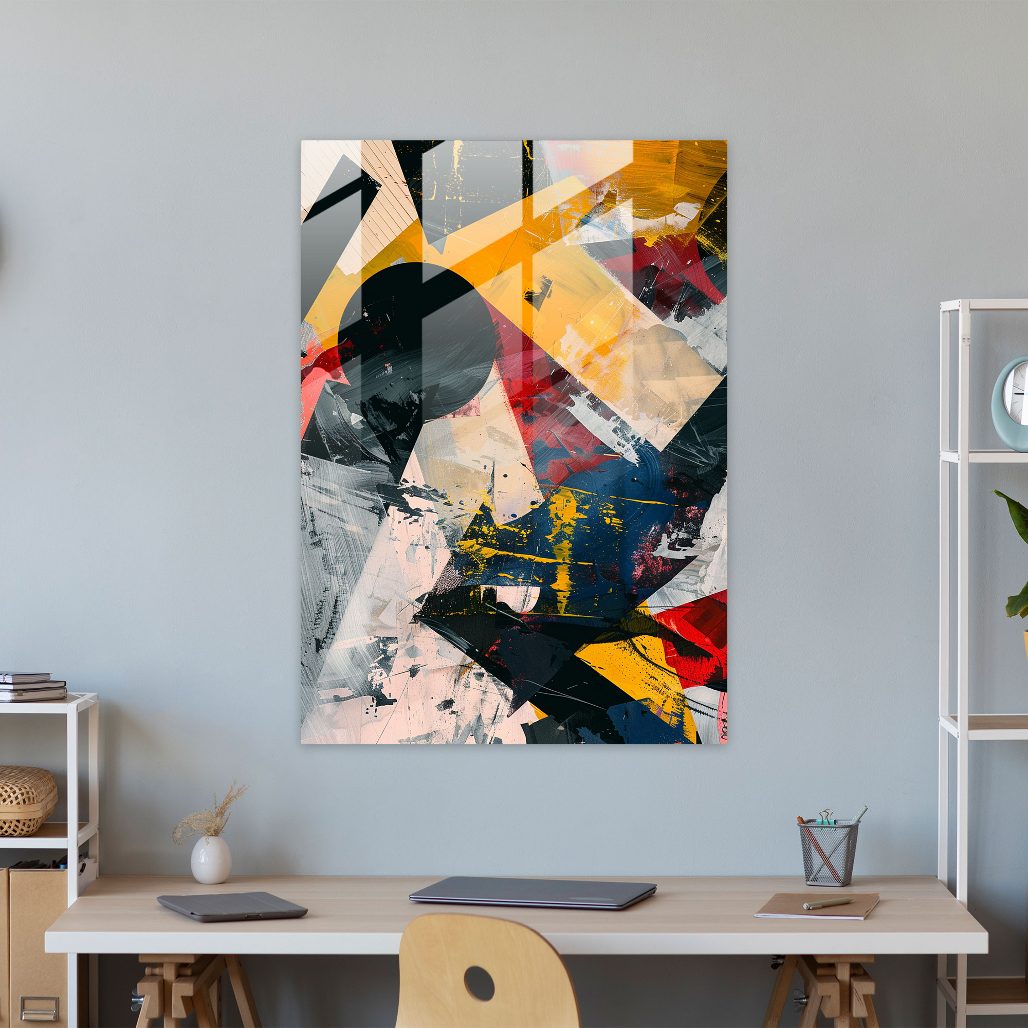 Abstract Collage Action Painting Glass Art - Action Painting, Home Decoration, Modern Art, Wall Decoration