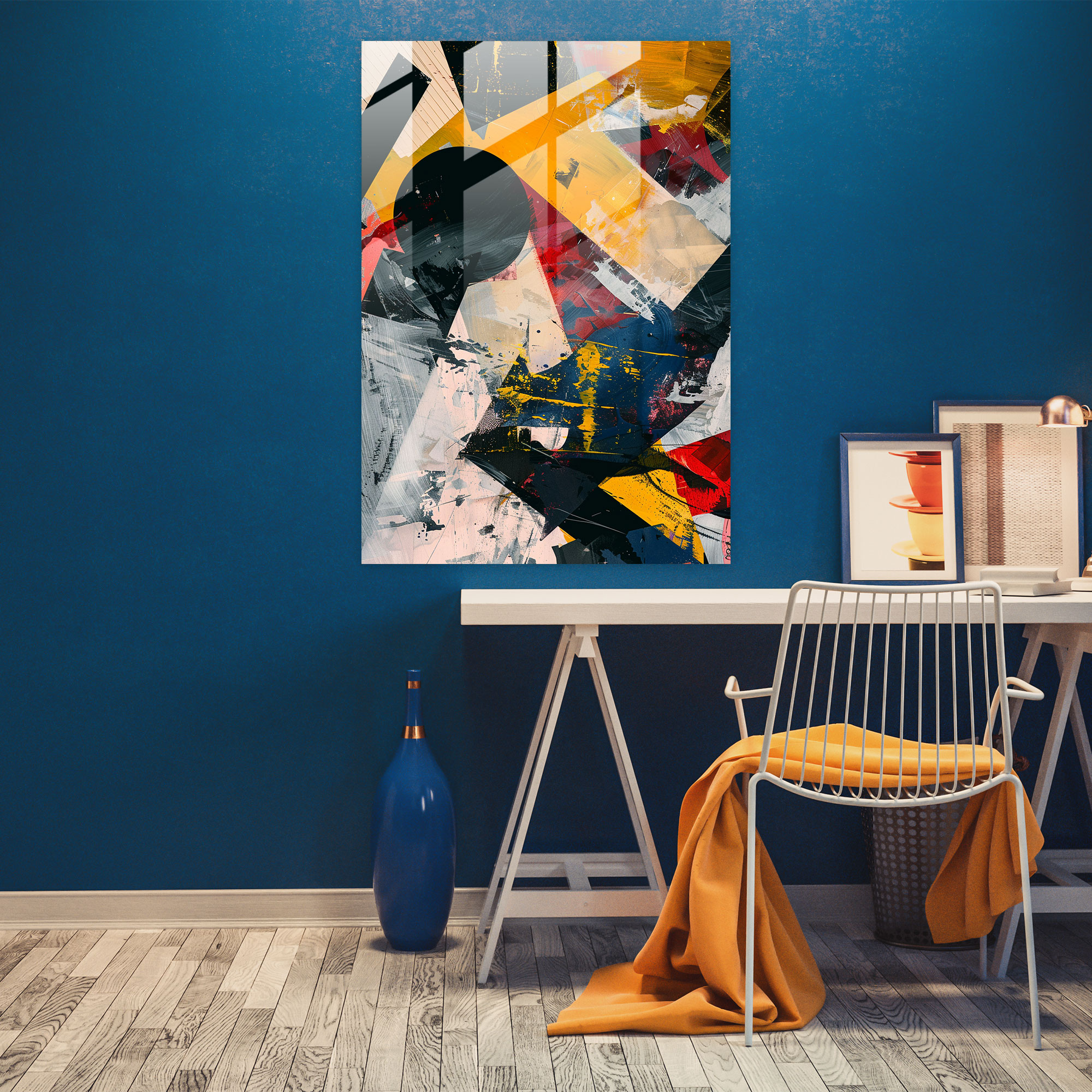 Abstract Collage Action Painting Glass Art - Action Painting, Home Decoration, Modern Art, Wall Decoration