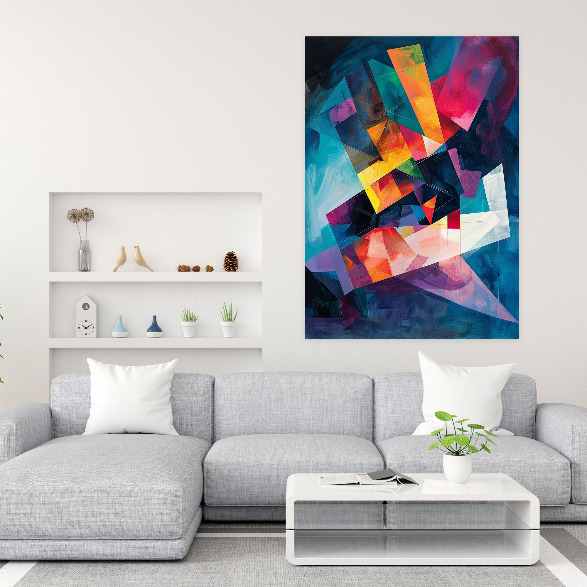 Cubaction Paintingism Geometric Shapes In Motion Canvas Print - Action Painting, Wall Decoration, Geometric Shapes, Modern Art