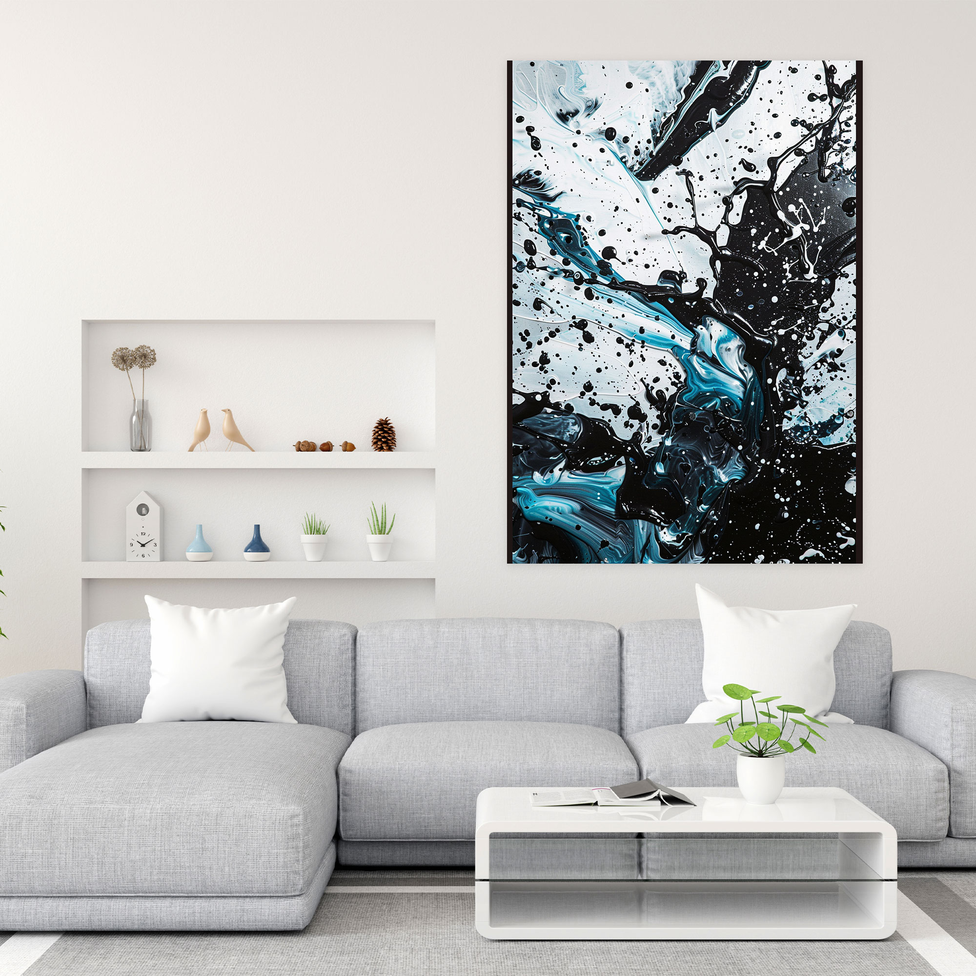 Action Painting Canvas Print - Monochromatic Splashes - Action Painting, Home Decoration, Wall Art, Action Painting