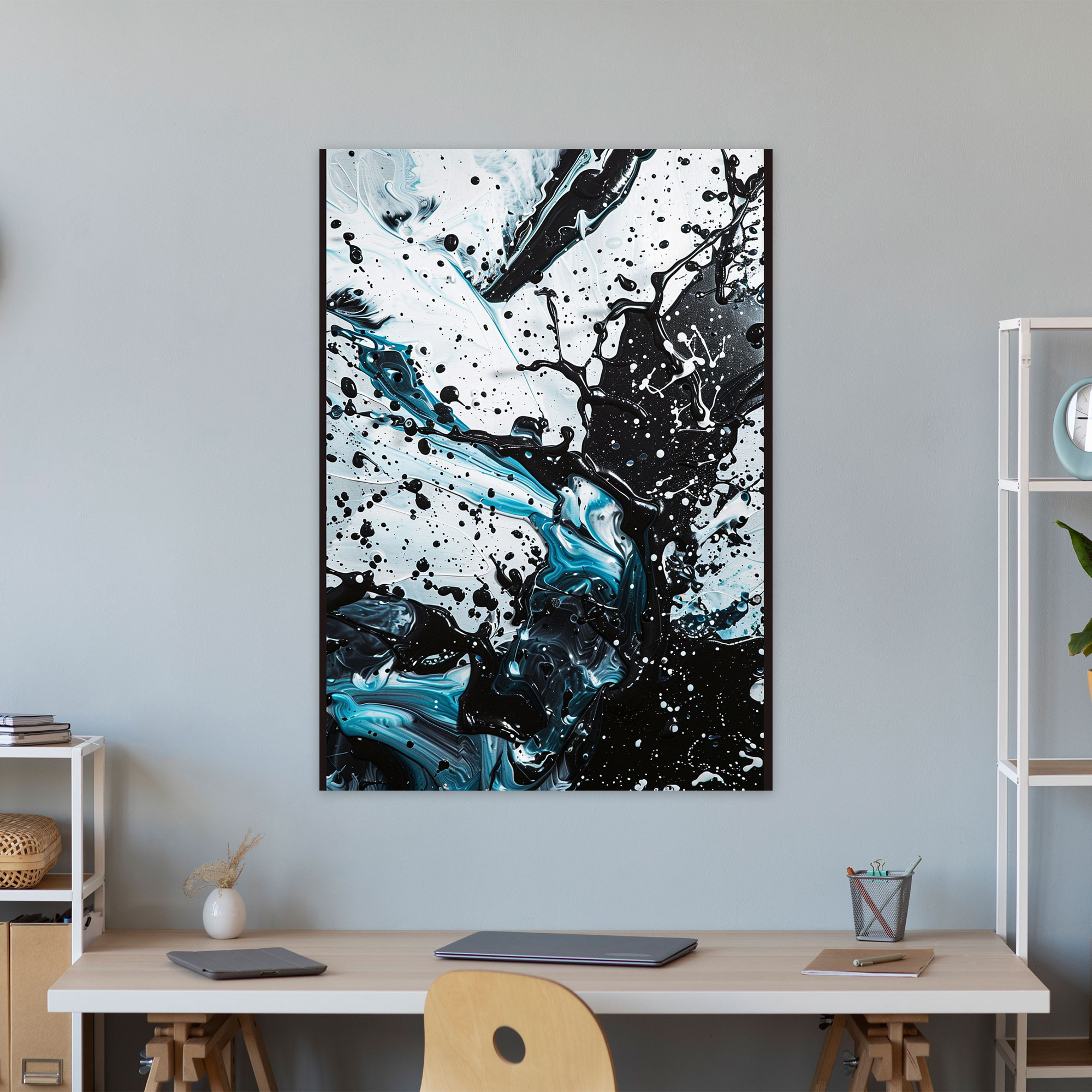 Action Painting Canvas Print - Monochromatic Splashes - Action Painting, Home Decoration, Wall Art, Action Painting