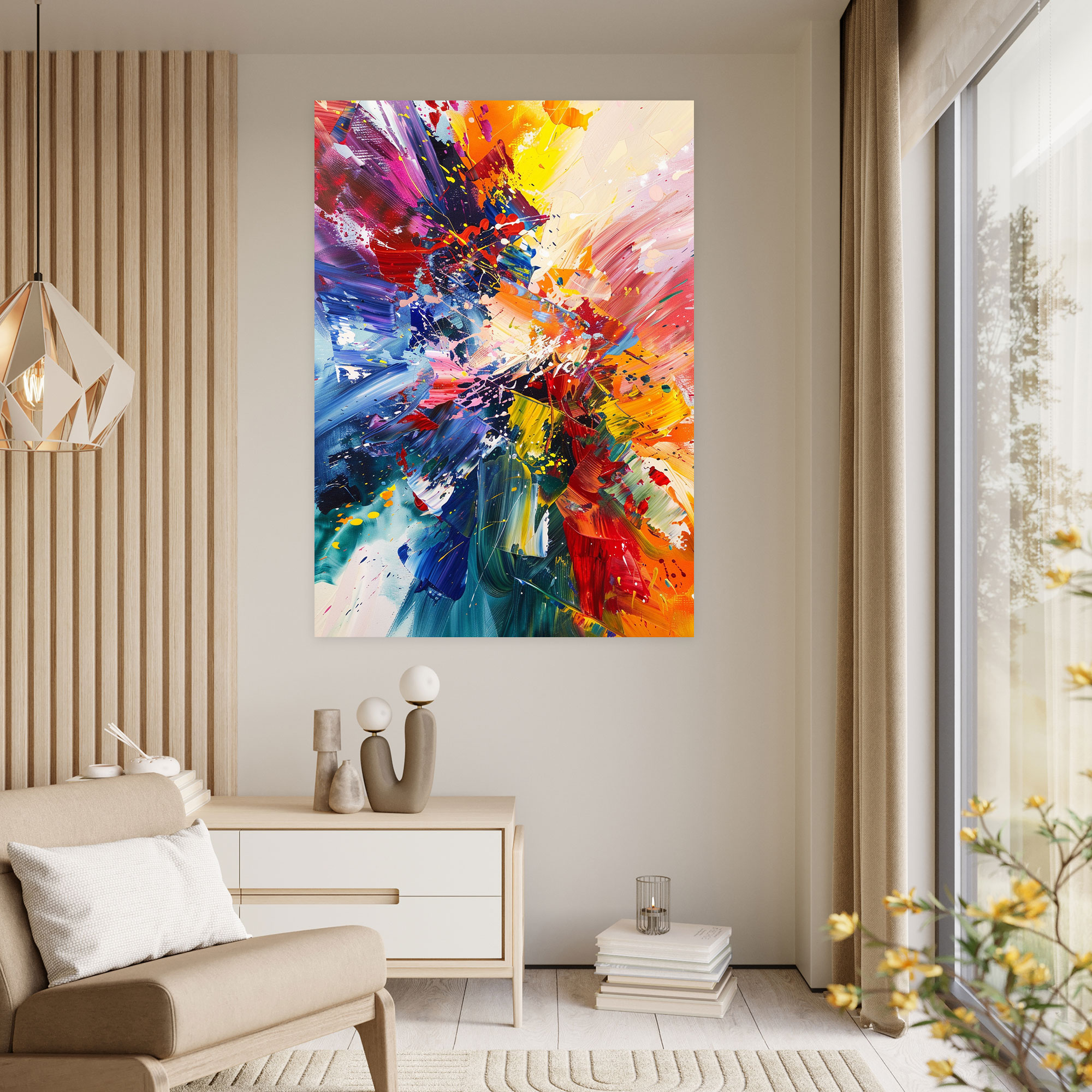Energetic Action Painting Wall Art - Action Painting, Canvas, Home Decoration, Wall Decoration