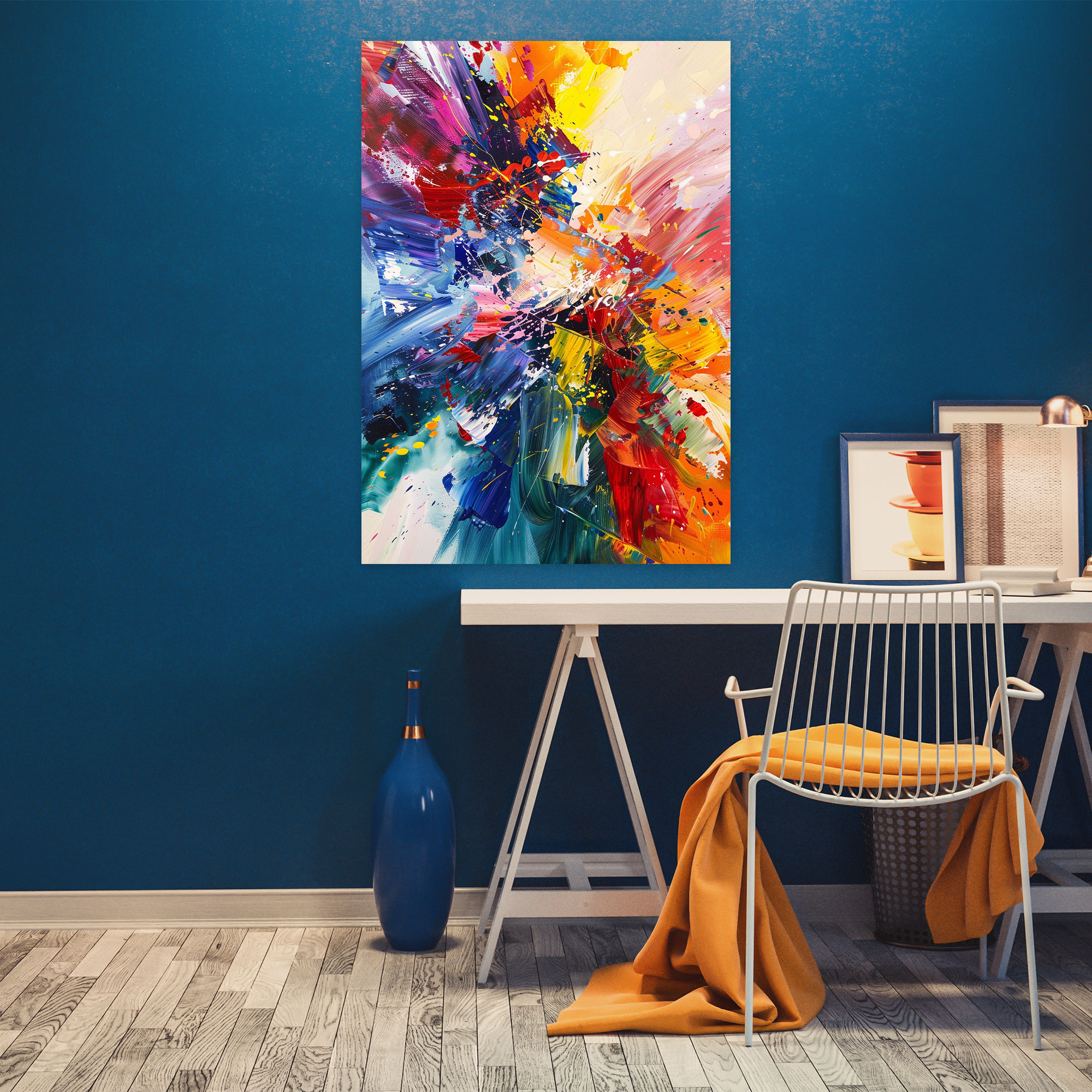 Energetic Action Painting Wall Art - Action Painting, Canvas, Home Decoration, Wall Decoration