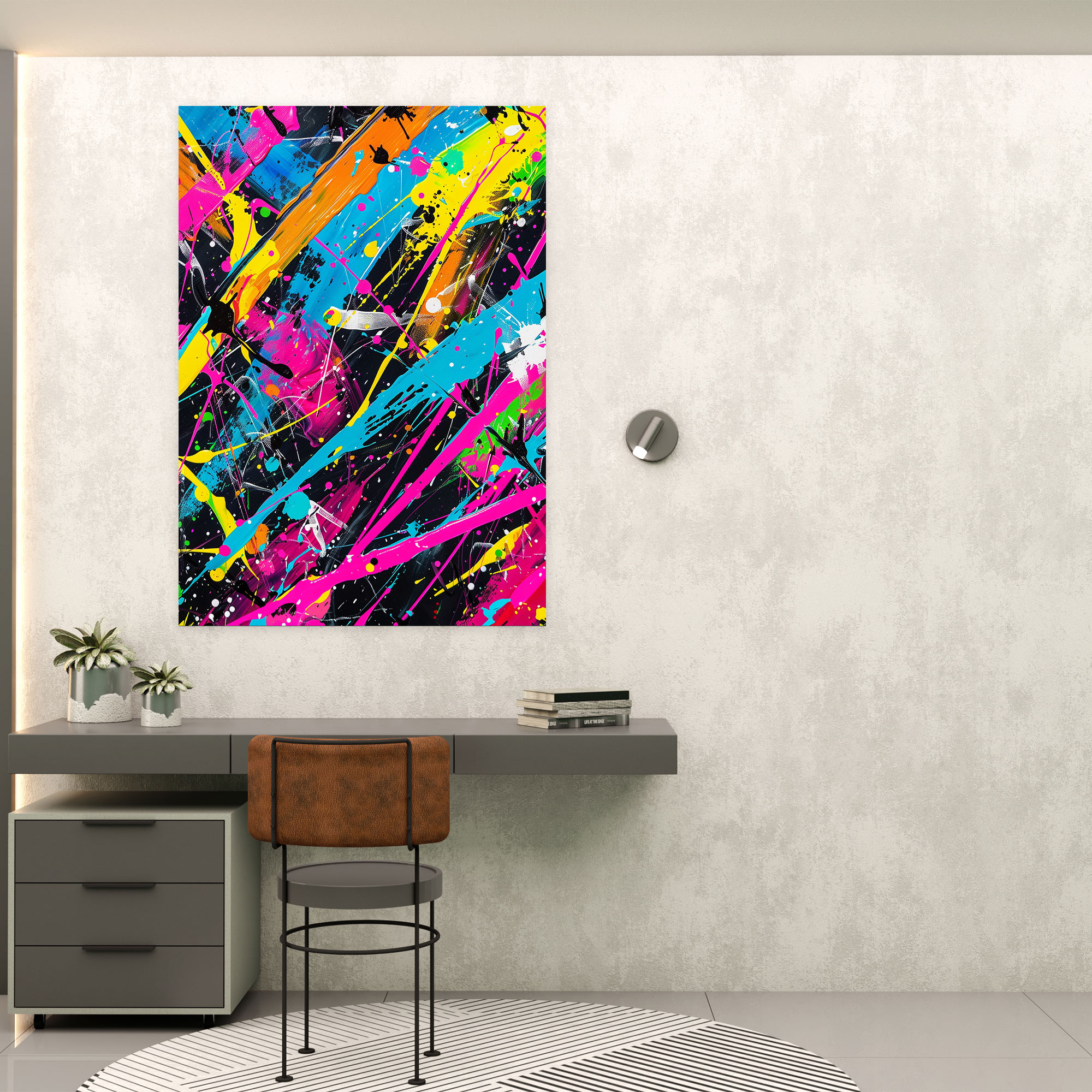 Neon Burst Action Painting Wall Art - Action Painting, Canvas Wall Art, Canvas, Home Decoration
