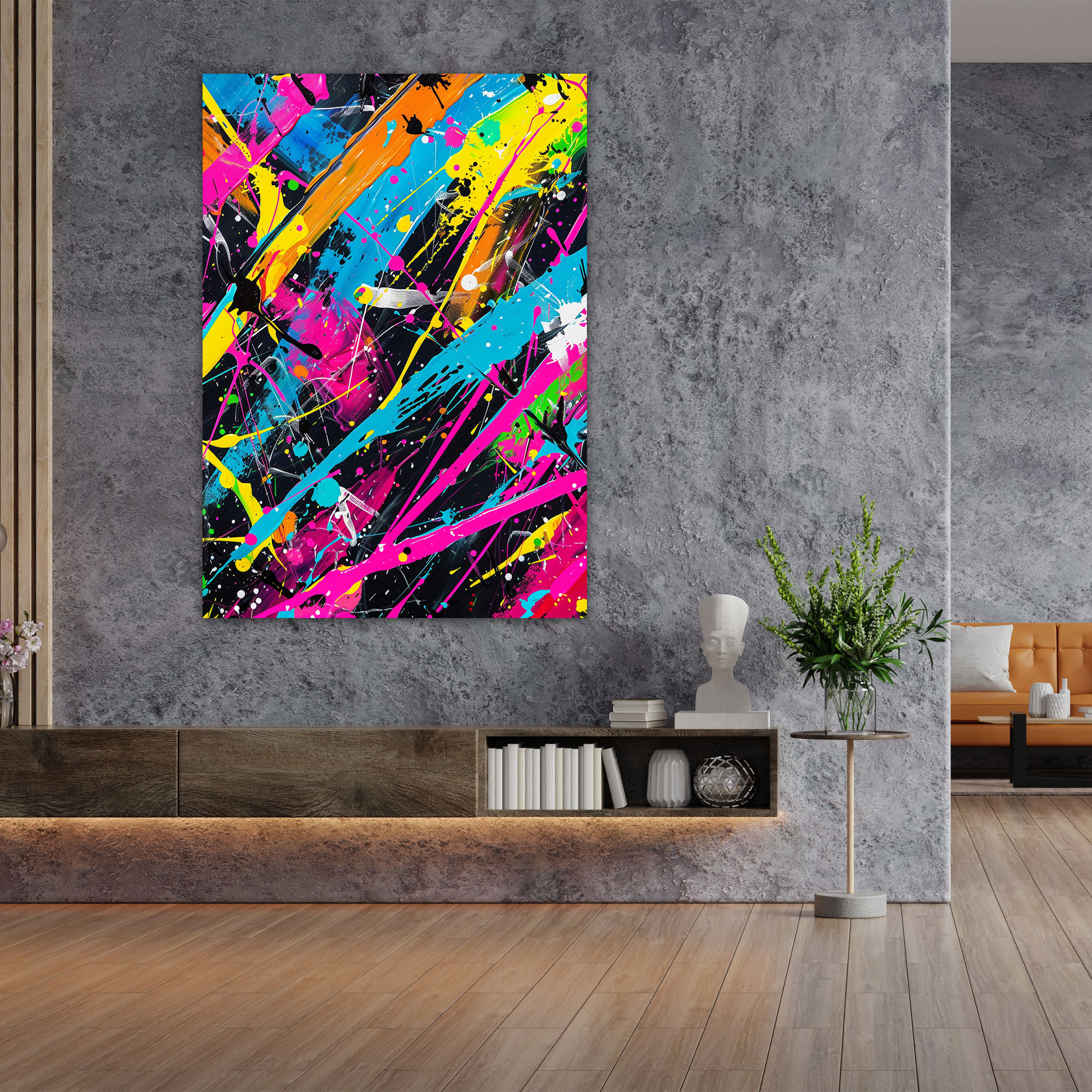 Neon Burst Action Painting Wall Art - Action Painting, Canvas Wall Art, Canvas, Home Decoration