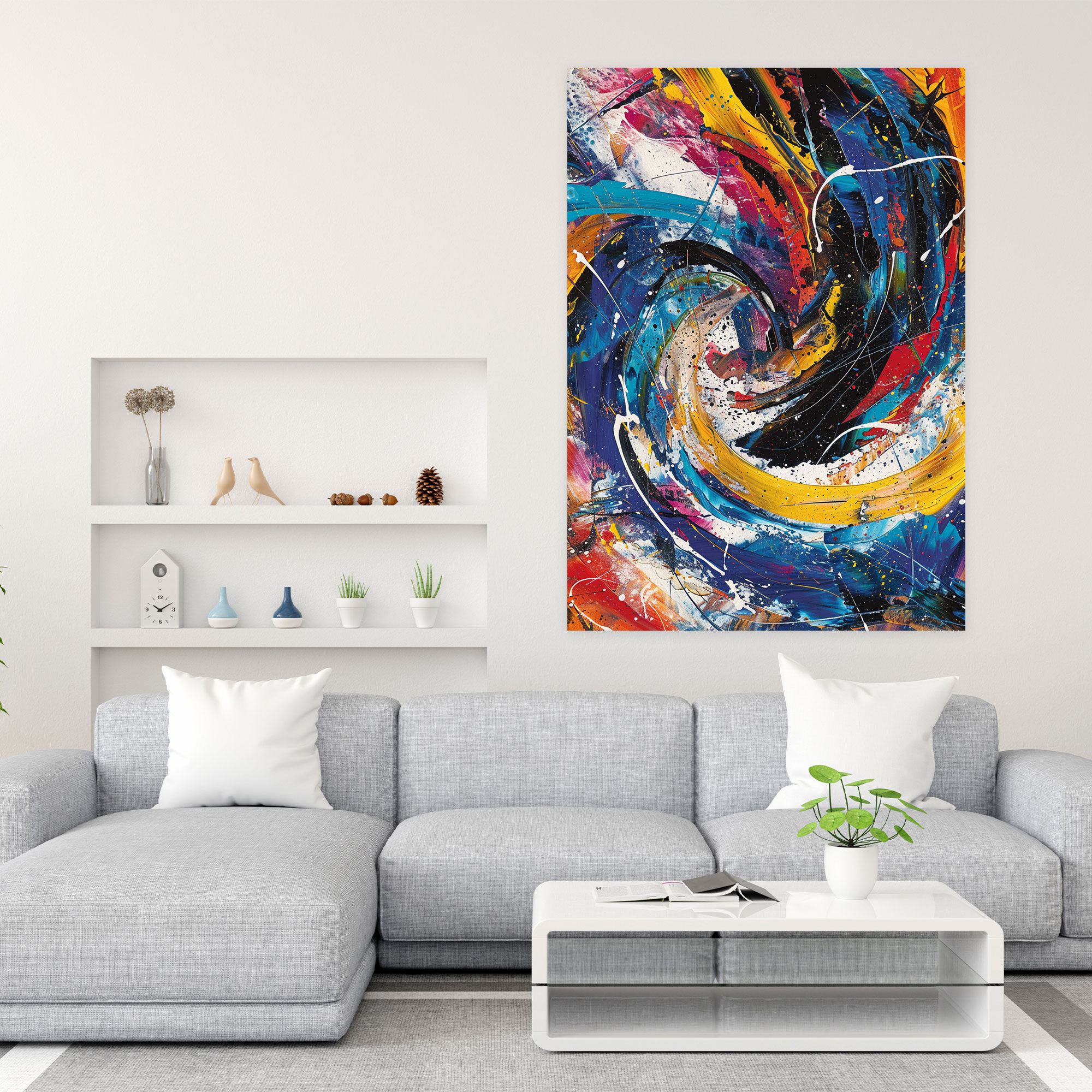 Dynamic Action Painting Canvas Print - Action Painting, Canvas Wall Art, Energetic Strokes, Swirls