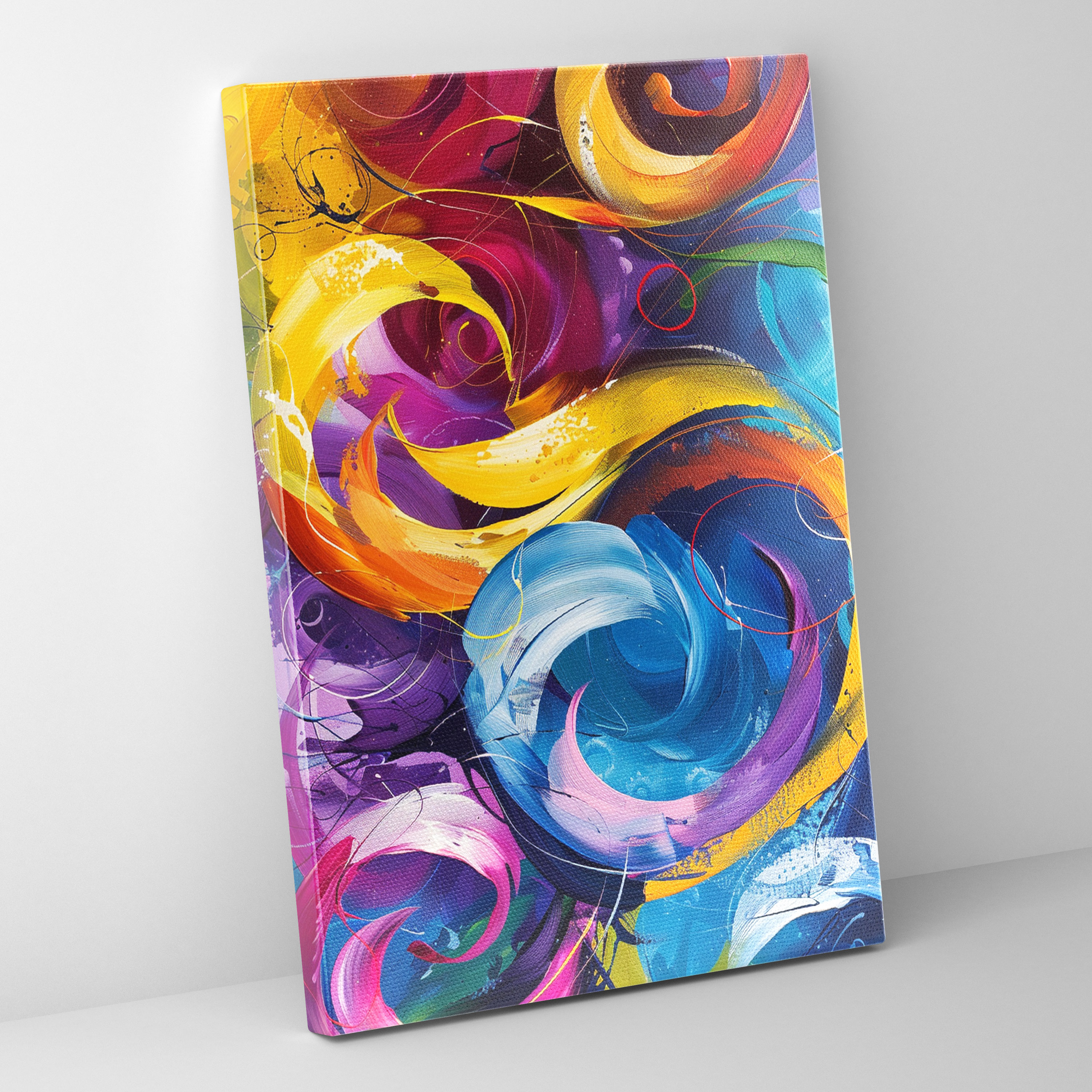 Harmonious Swirls Canvas Print - Action Painting, Vibrant Swirls, Canvas Wall Art, Rhythmic Dance Of Colors