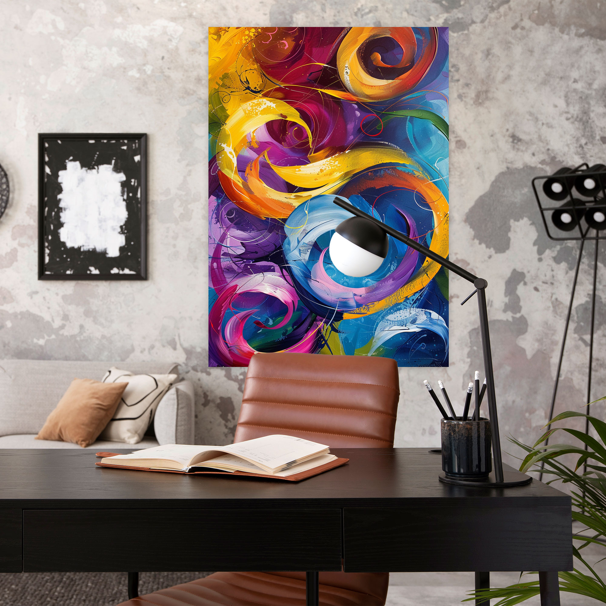 Harmonious Swirls Canvas Print - Action Painting, Vibrant Swirls, Canvas Wall Art, Rhythmic Dance Of Colors