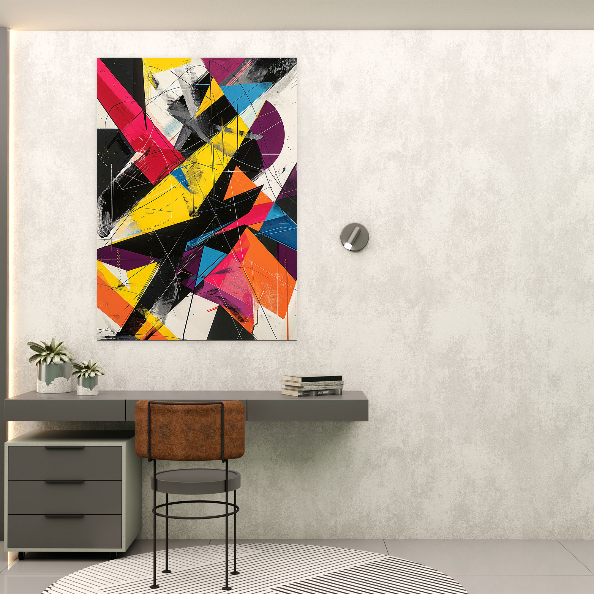 Geometric Action Painting Wall Art - Action Painting, Wall Decoration, Canvas Wall Art, Canvas