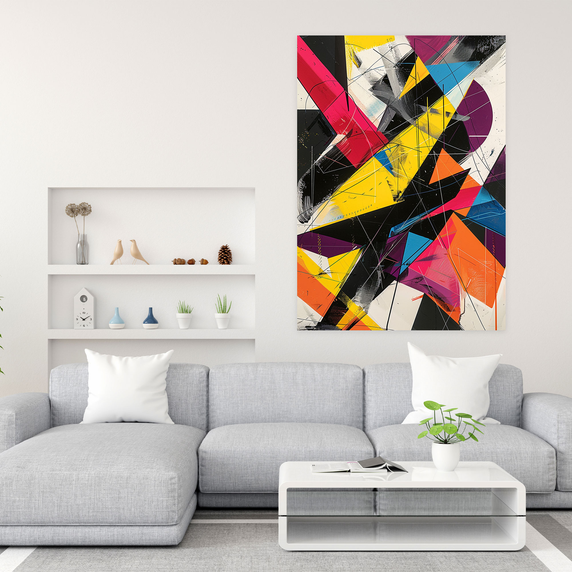 Geometric Action Painting Wall Art - Action Painting, Wall Decoration, Canvas Wall Art, Canvas