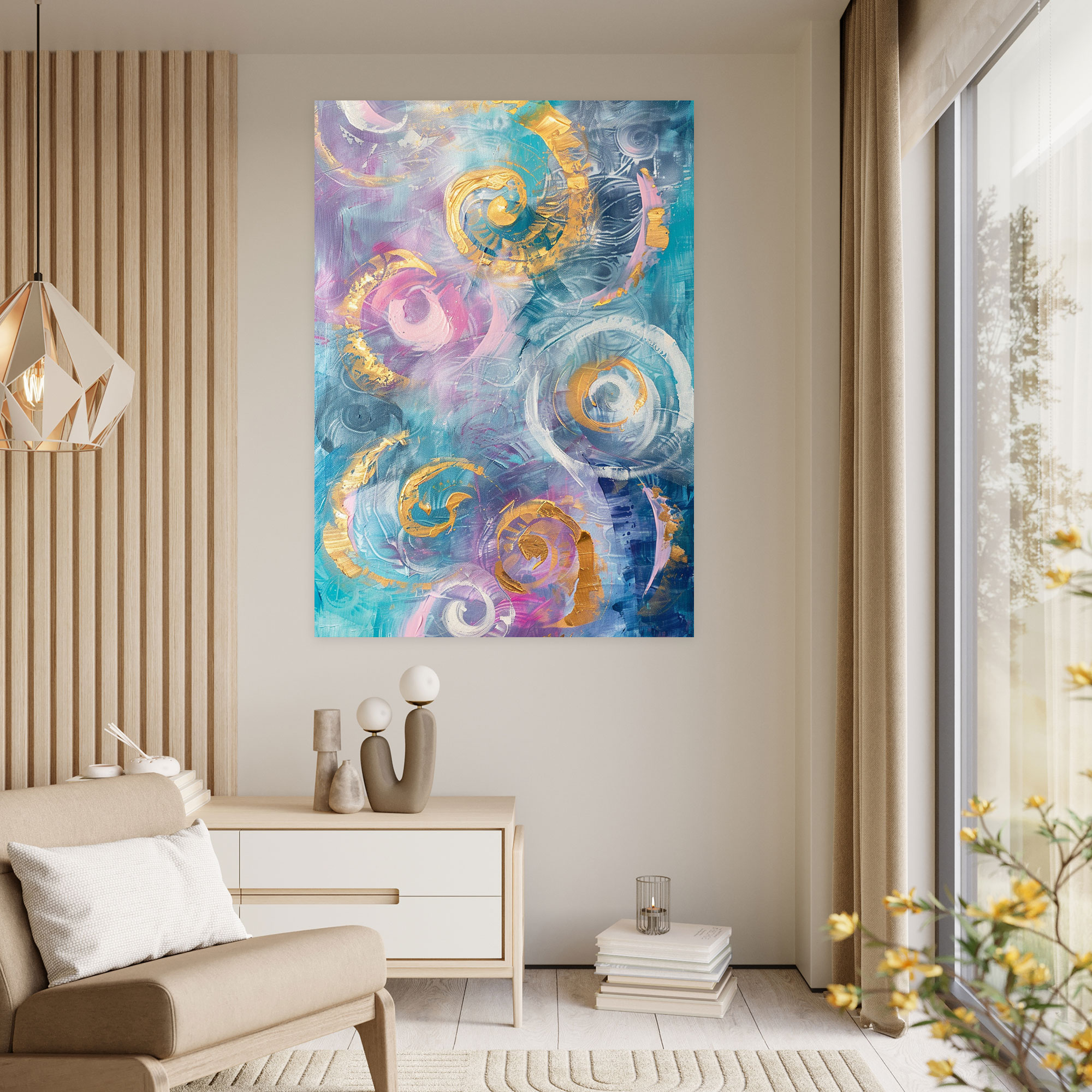 Action Painting Wall Art - Action Painting, Pastel Swirls, Canvas Wall Art, Wall Decoration