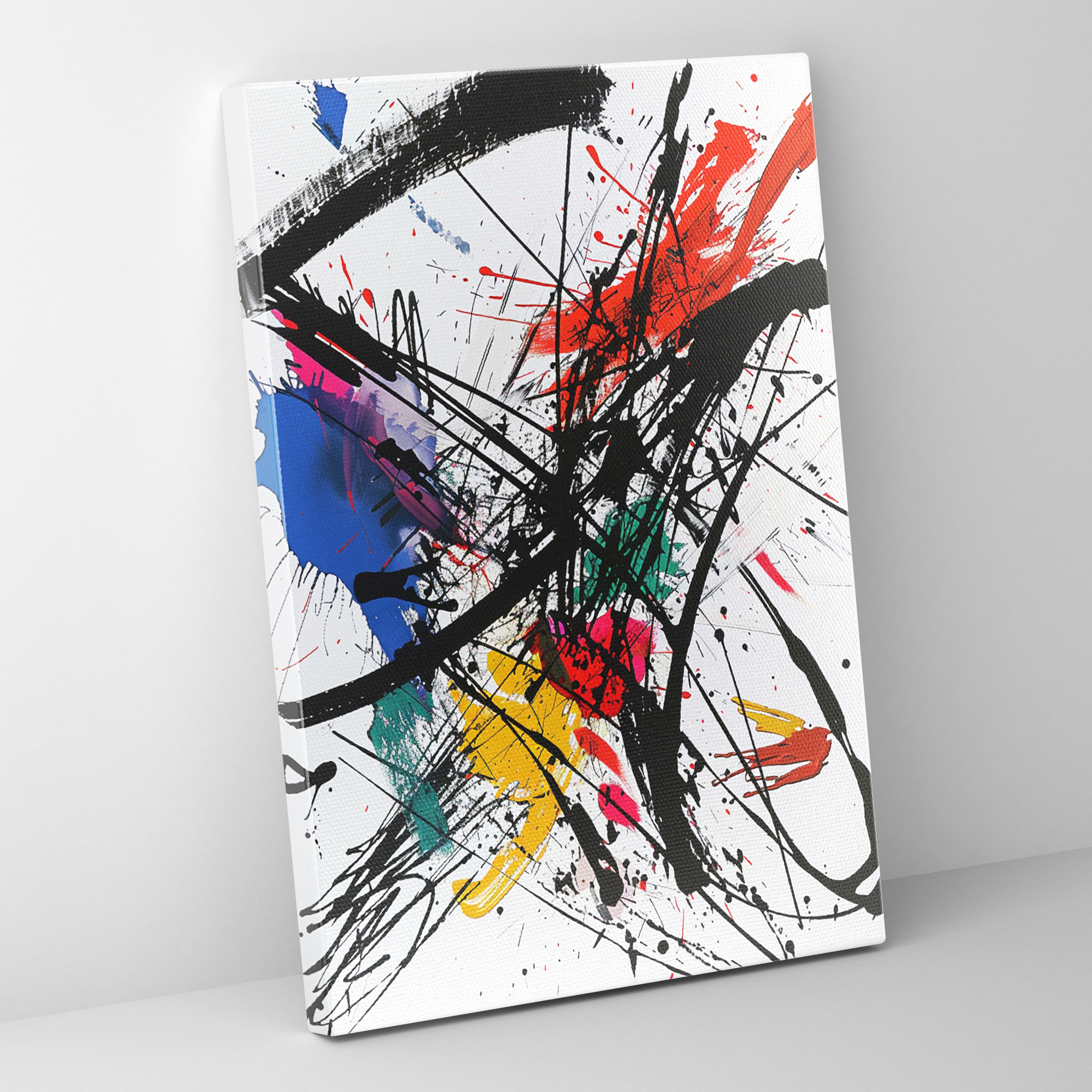 Action Painting Wall Art: Black Lines And Colorful Splashes - Action Painting, Wall Art, Home Decoration, Canvas