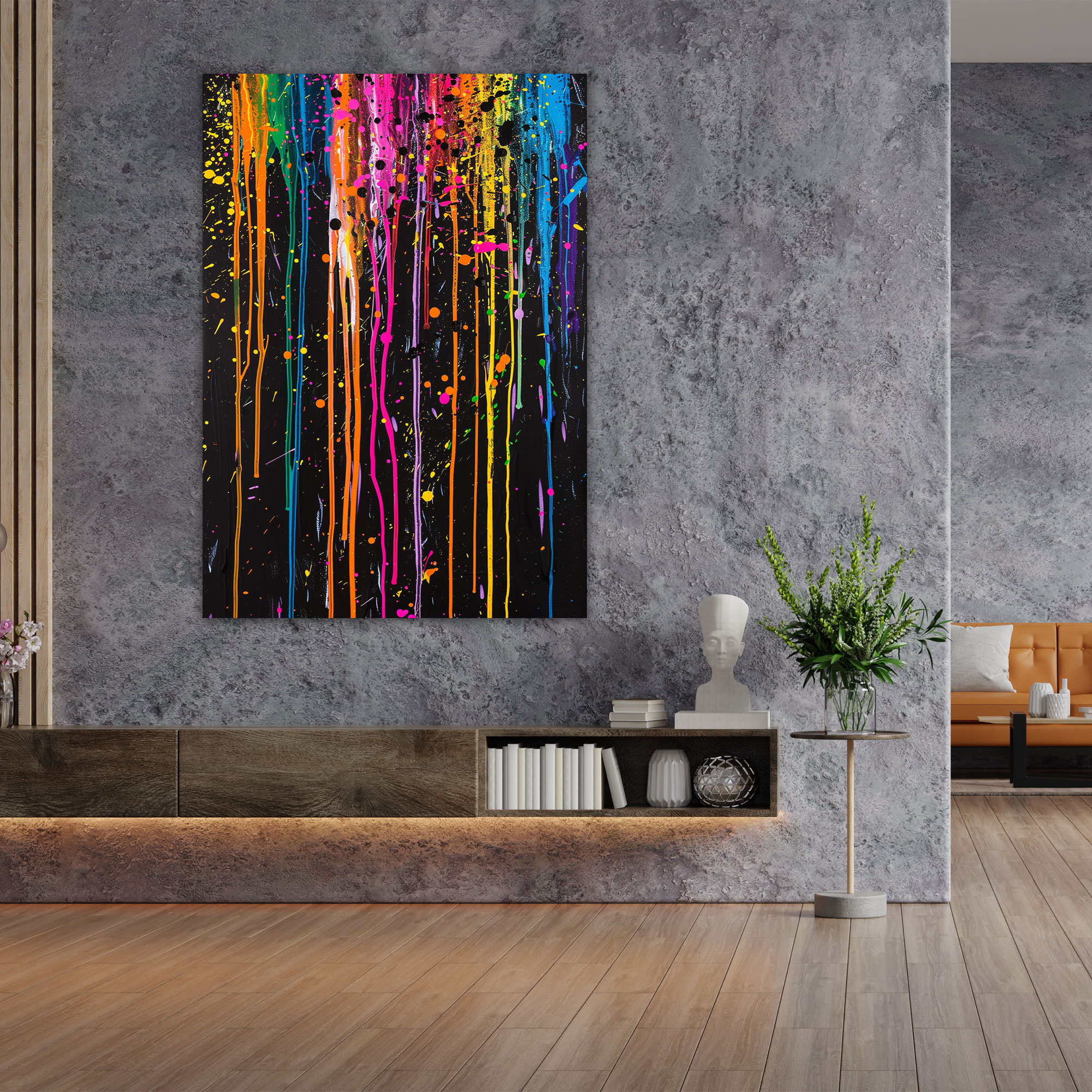 Action Painting Wall Art: Vibrant Color Splatters - Action Painting, Action Painting, Wall Art, Home Decoration