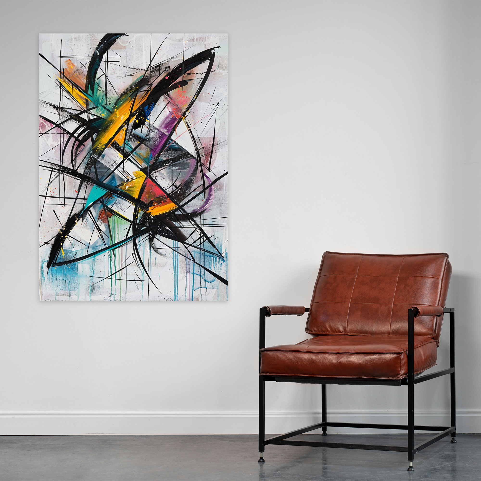 Action Painting Wall Art: Dynamic Brushstroke Composition - Action Painting, Action Painting, Home Decoration, Canvas Wall Art