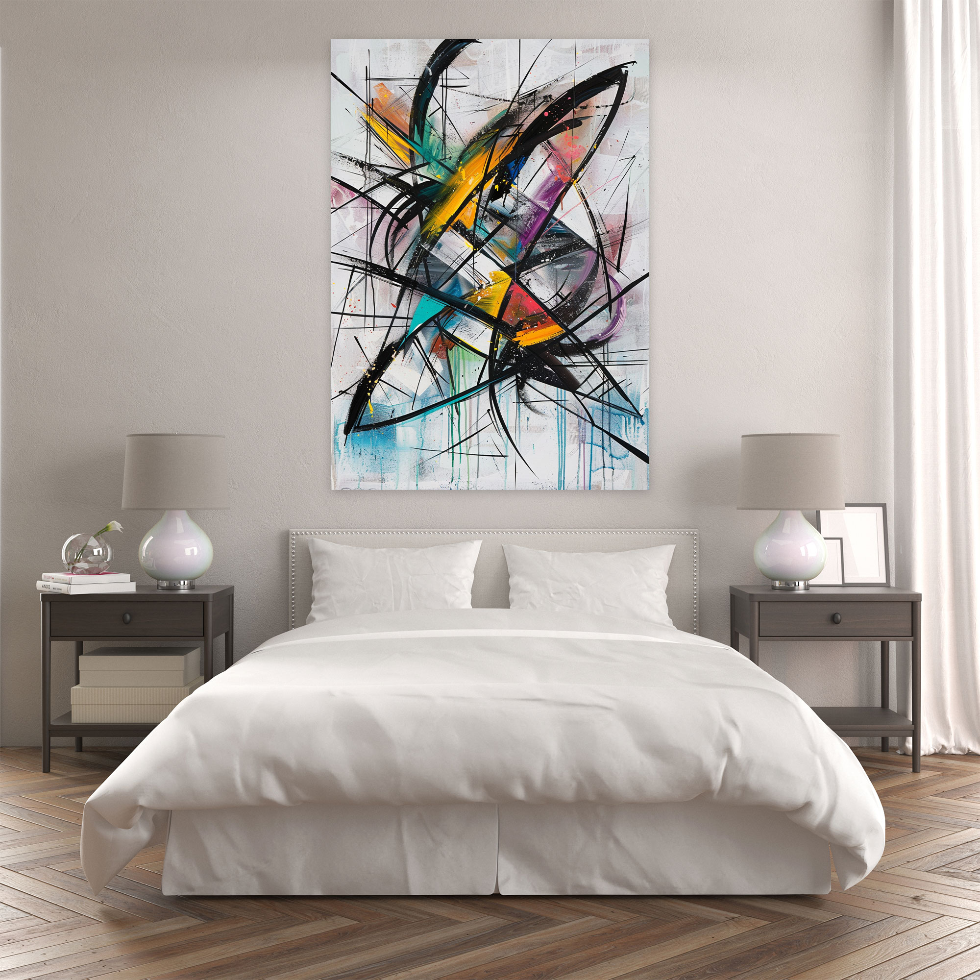 Action Painting Wall Art: Dynamic Brushstroke Composition - Action Painting, Action Painting, Home Decoration, Canvas Wall Art