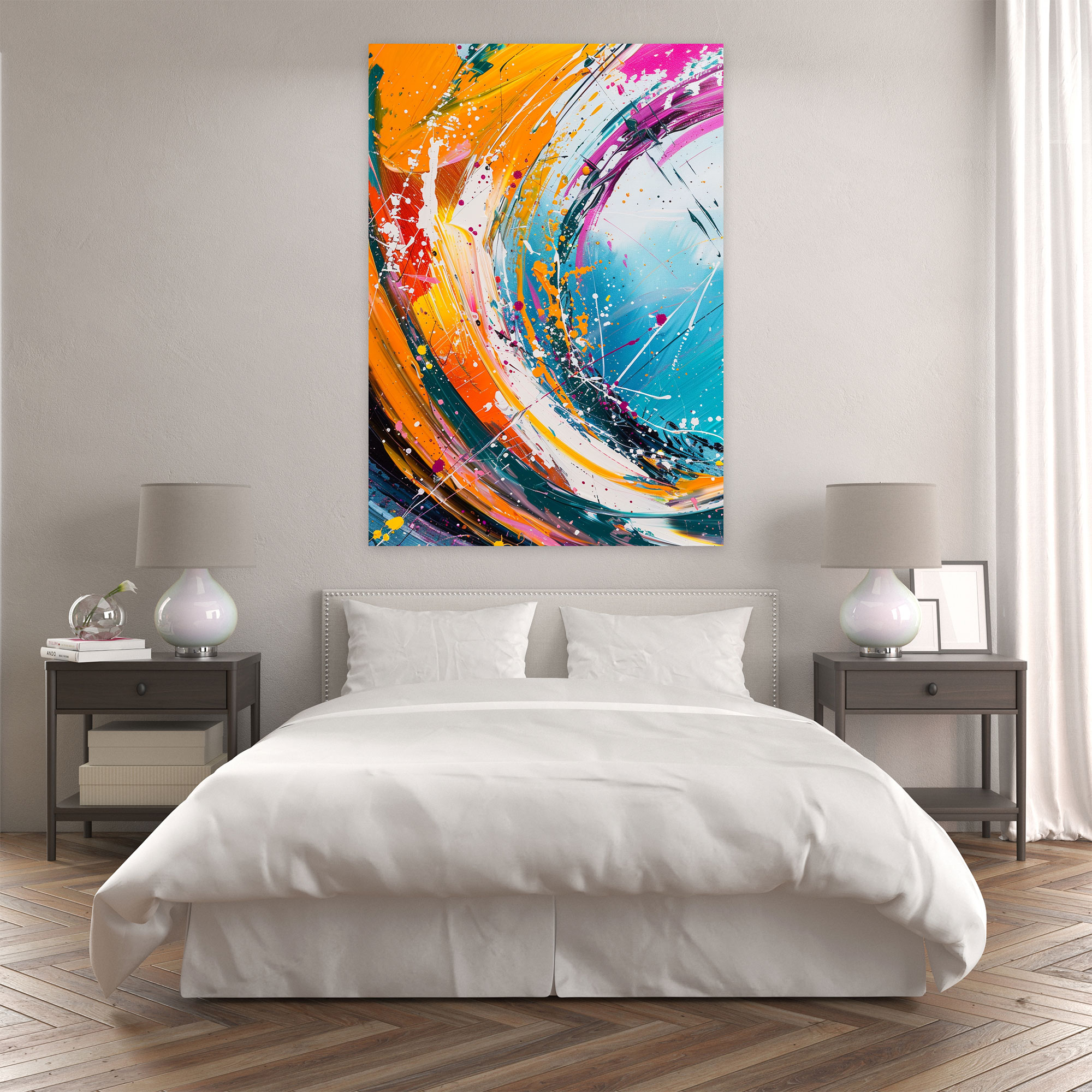 Energetic Action Painting Wall Art - Action Painting, Home Decoration, Canvas Wall Art, Wall Art