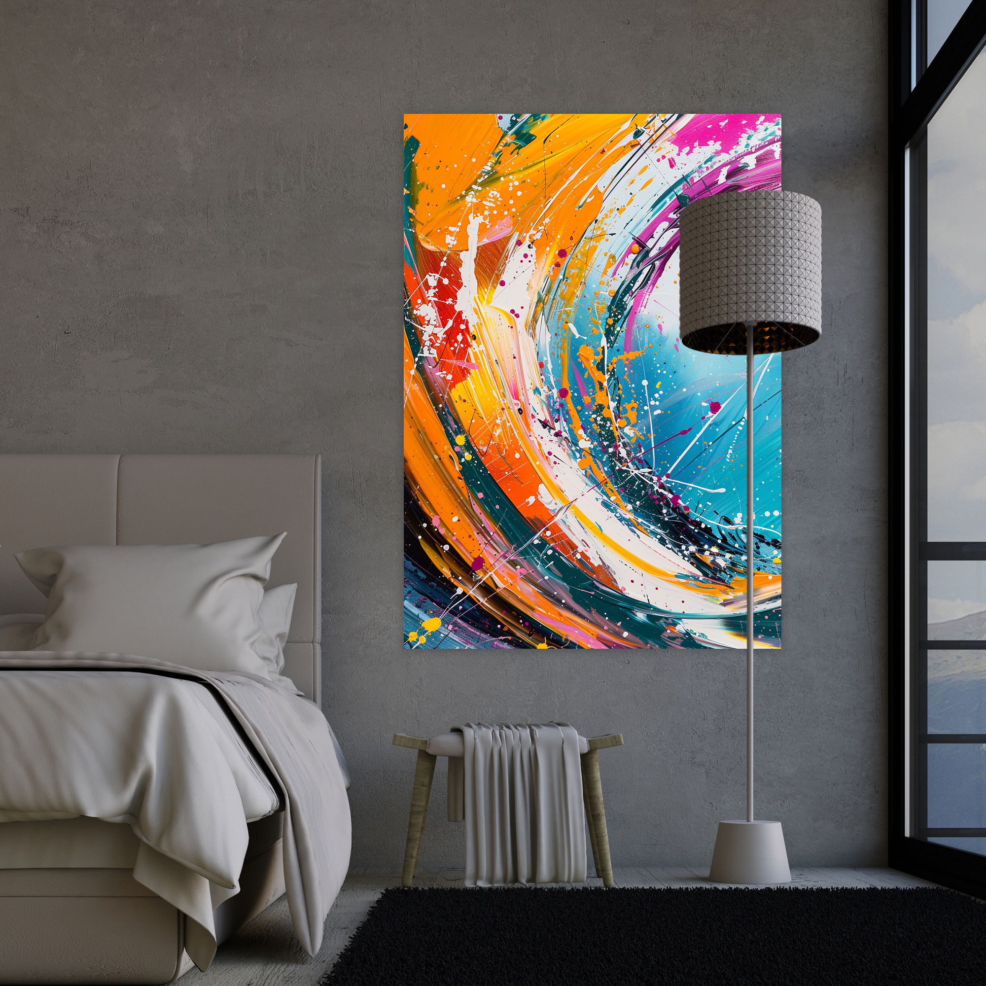 Energetic Action Painting Wall Art - Action Painting, Home Decoration, Canvas Wall Art, Wall Art