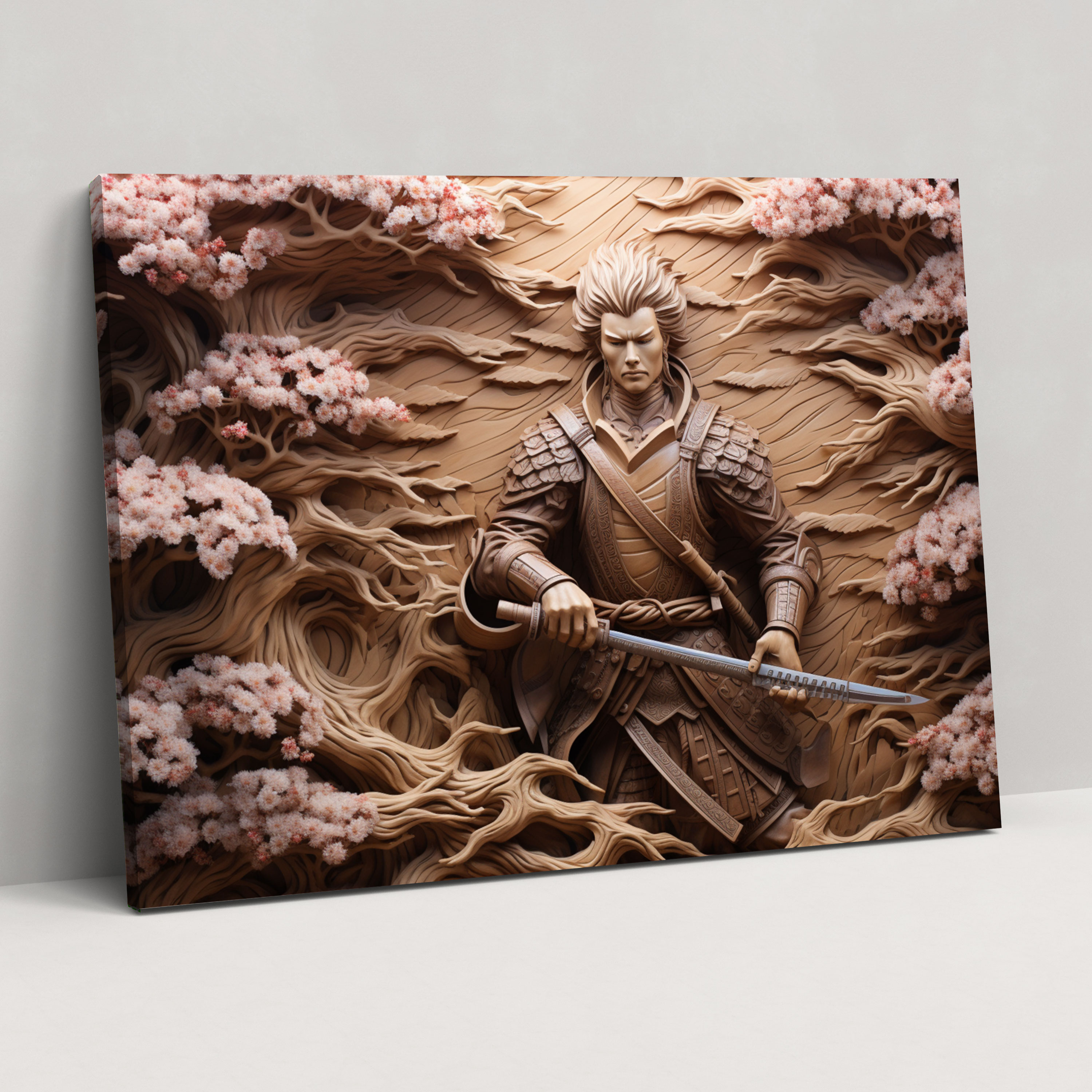 Ancient Weapons Canvas Print - Samurai Warrior With Katana - Ancient Weapons, Wall Decoration, Cherry Blossom Trees, Wall Art
