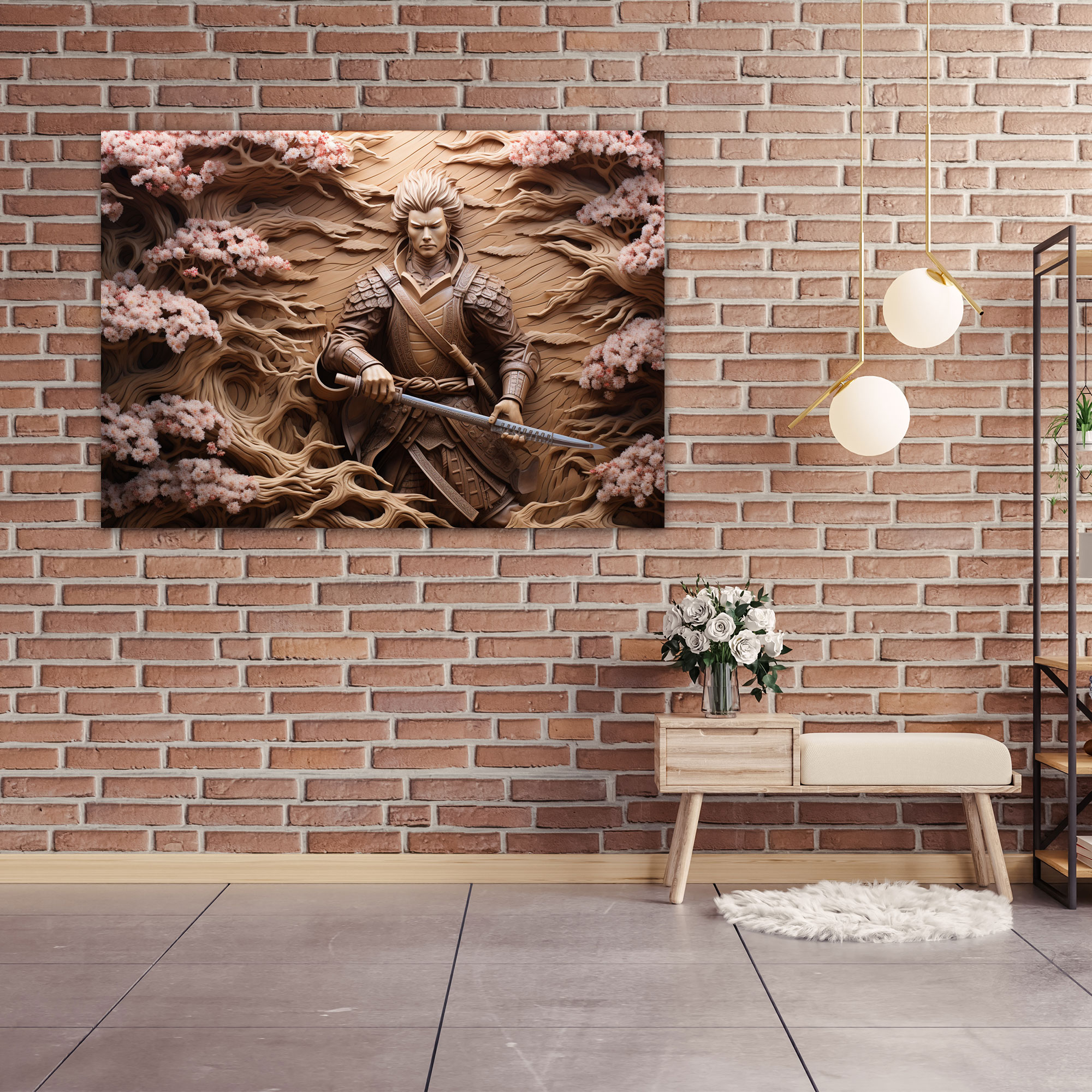 Ancient Weapons Canvas Print - Samurai Warrior With Katana - Ancient Weapons, Wall Decoration, Cherry Blossom Trees, Wall Art