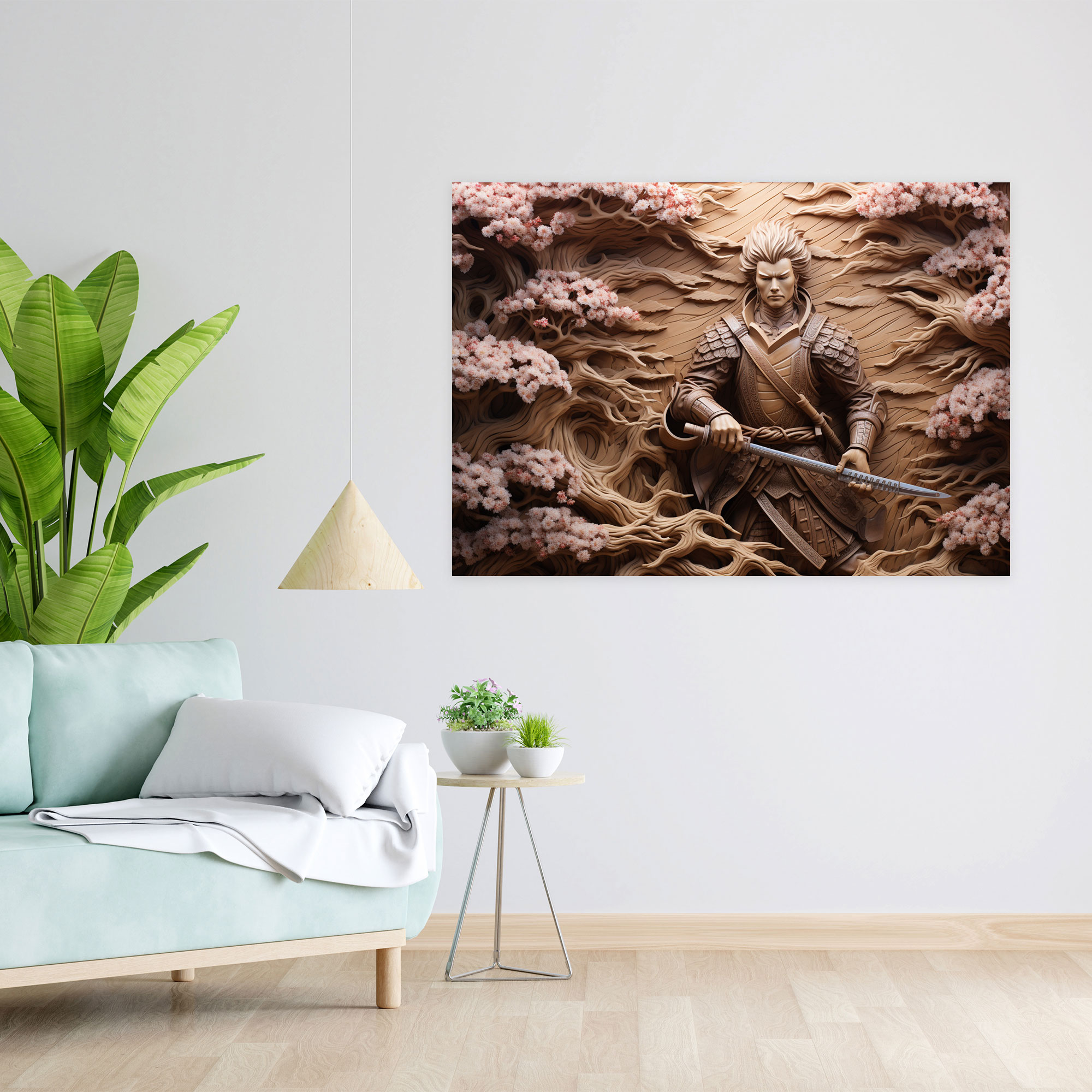 Ancient Weapons Canvas Print - Samurai Warrior With Katana - Ancient Weapons, Wall Decoration, Cherry Blossom Trees, Wall Art