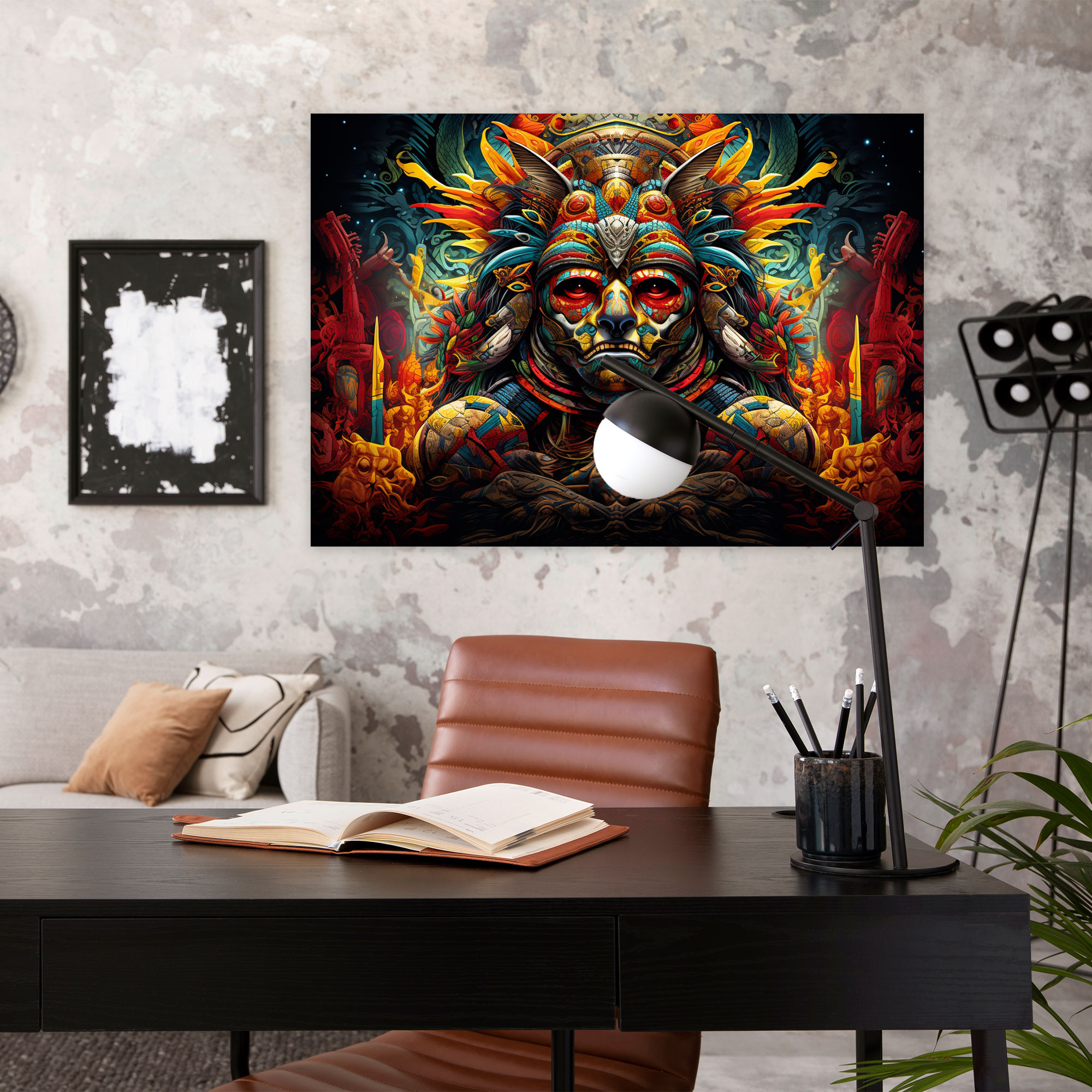 Ancient Weapons Canvas Print - Aztec Jaguar Warrior With Maquahuitl - Ancient Weapons, Canvas Wall Art, Aztec Engravings, Jaguar Warrior