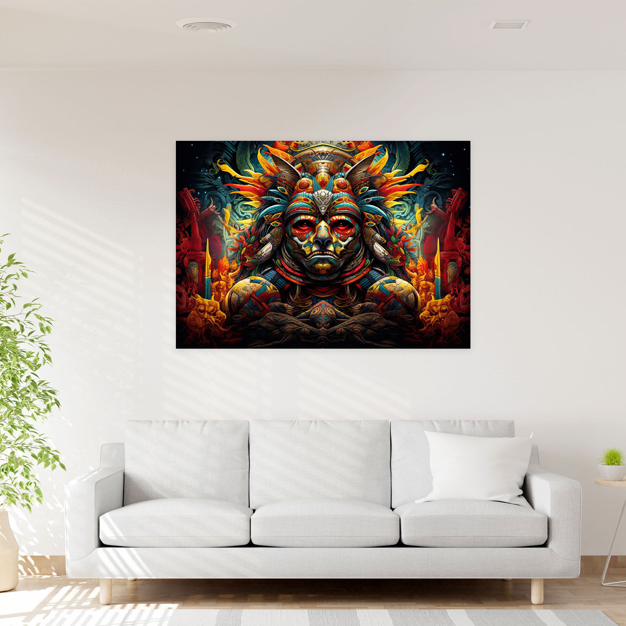 Ancient Weapons Canvas Print - Aztec Jaguar Warrior With Maquahuitl - Ancient Weapons, Canvas Wall Art, Aztec Engravings, Jaguar Warrior