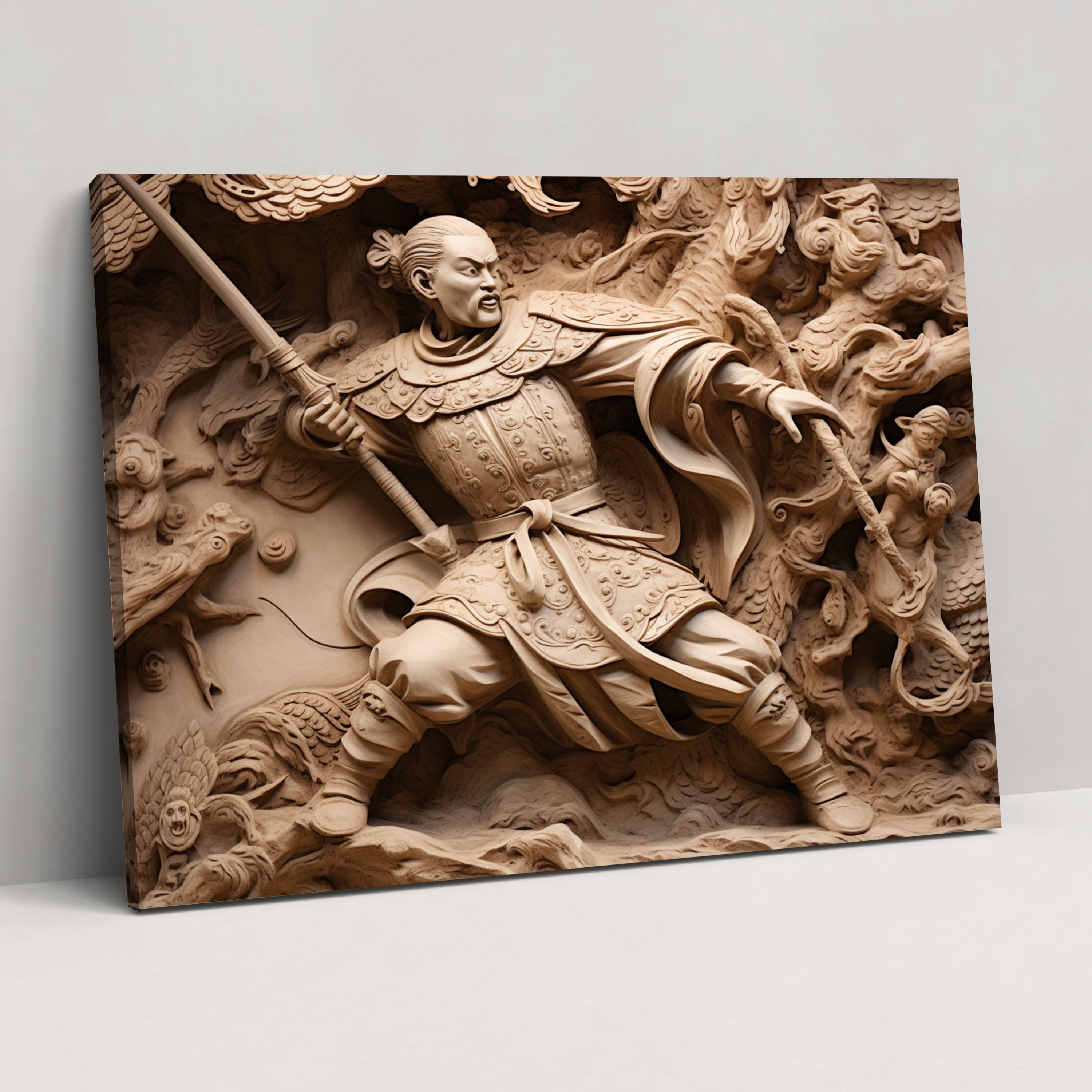 Ancient Weapons Wall Decoration - Chinese Soldier With Halberd - Ancient Weapons, Halberd, Canvas Wall Art, Sculpted Relief