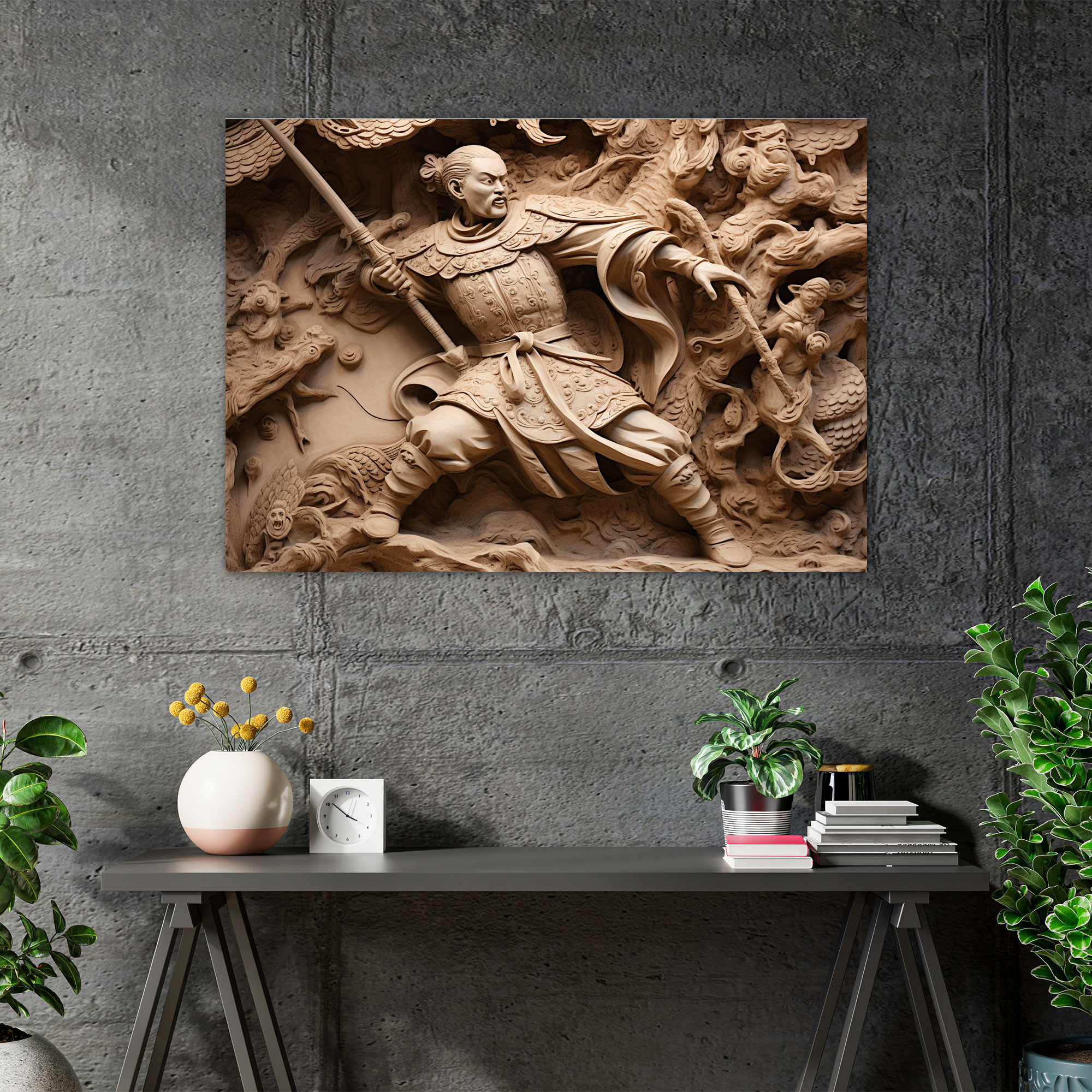 Ancient Weapons Wall Decoration - Chinese Soldier With Halberd - Ancient Weapons, Halberd, Canvas Wall Art, Sculpted Relief