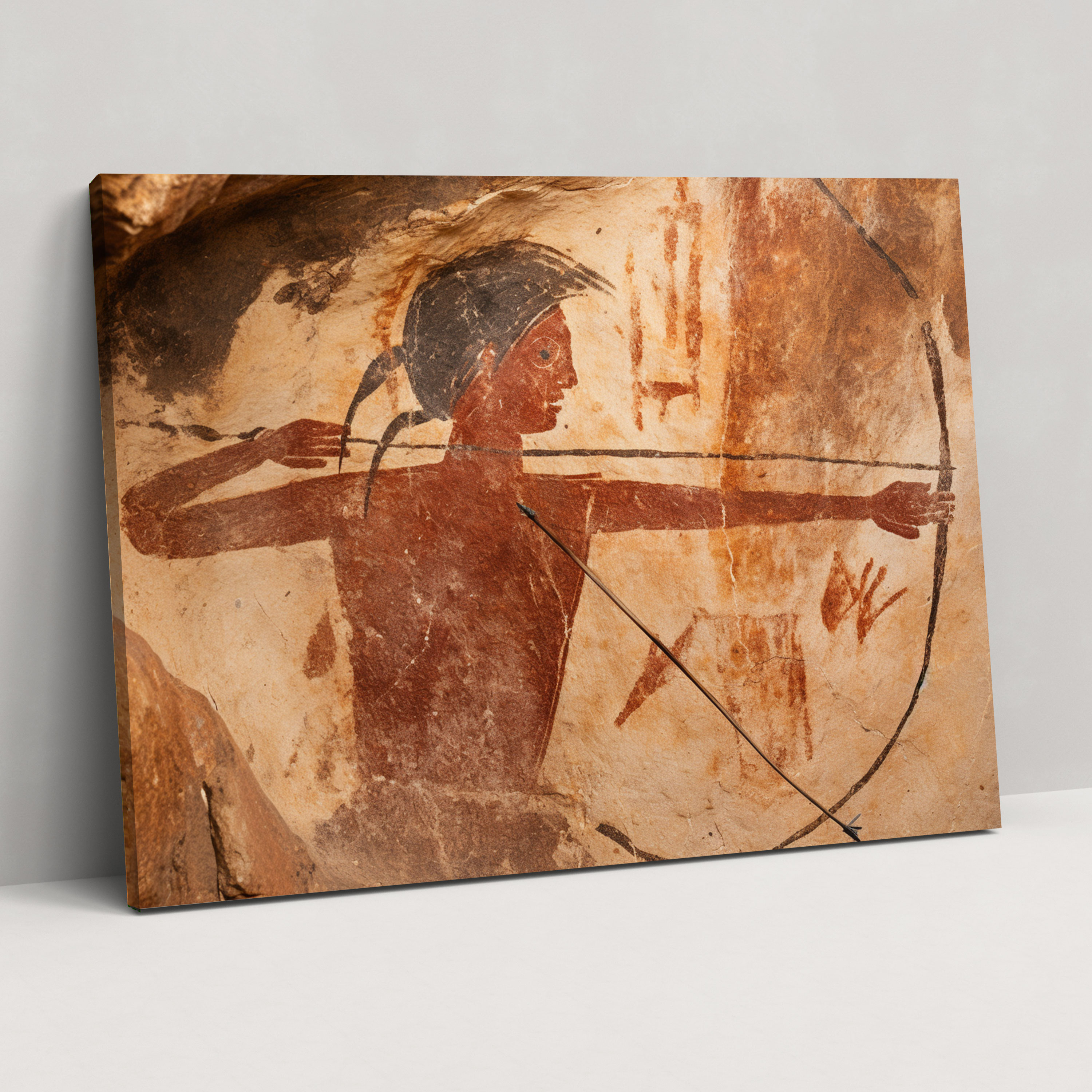 Ancient Weapons Canvas Print - Tribal Warrior With Bow And Arrow - Ancient Weapons, Ancient Cave Paintings, Canvas, Tribal Warrior