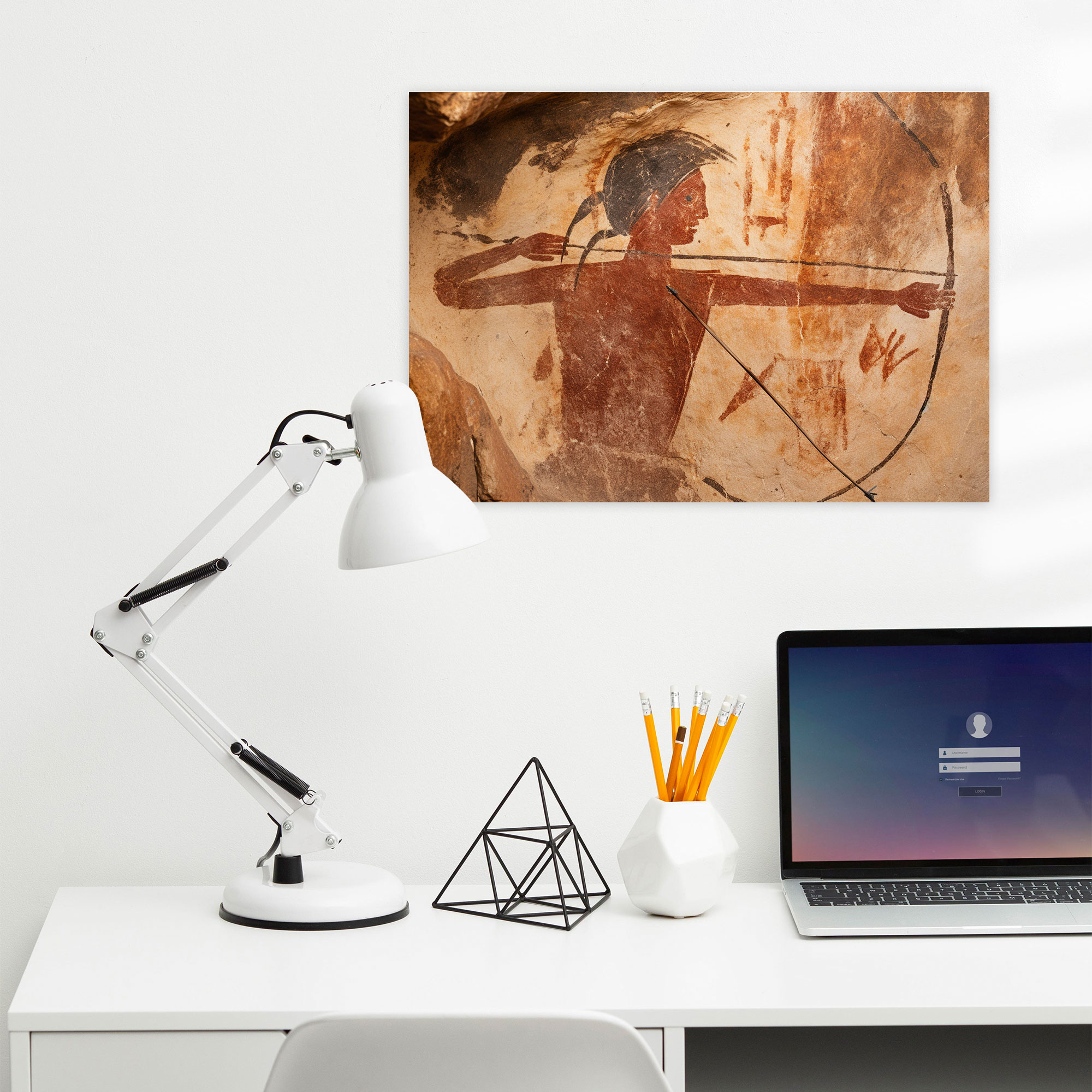 Ancient Weapons Canvas Print - Tribal Warrior With Bow And Arrow - Ancient Weapons, Ancient Cave Paintings, Canvas, Tribal Warrior