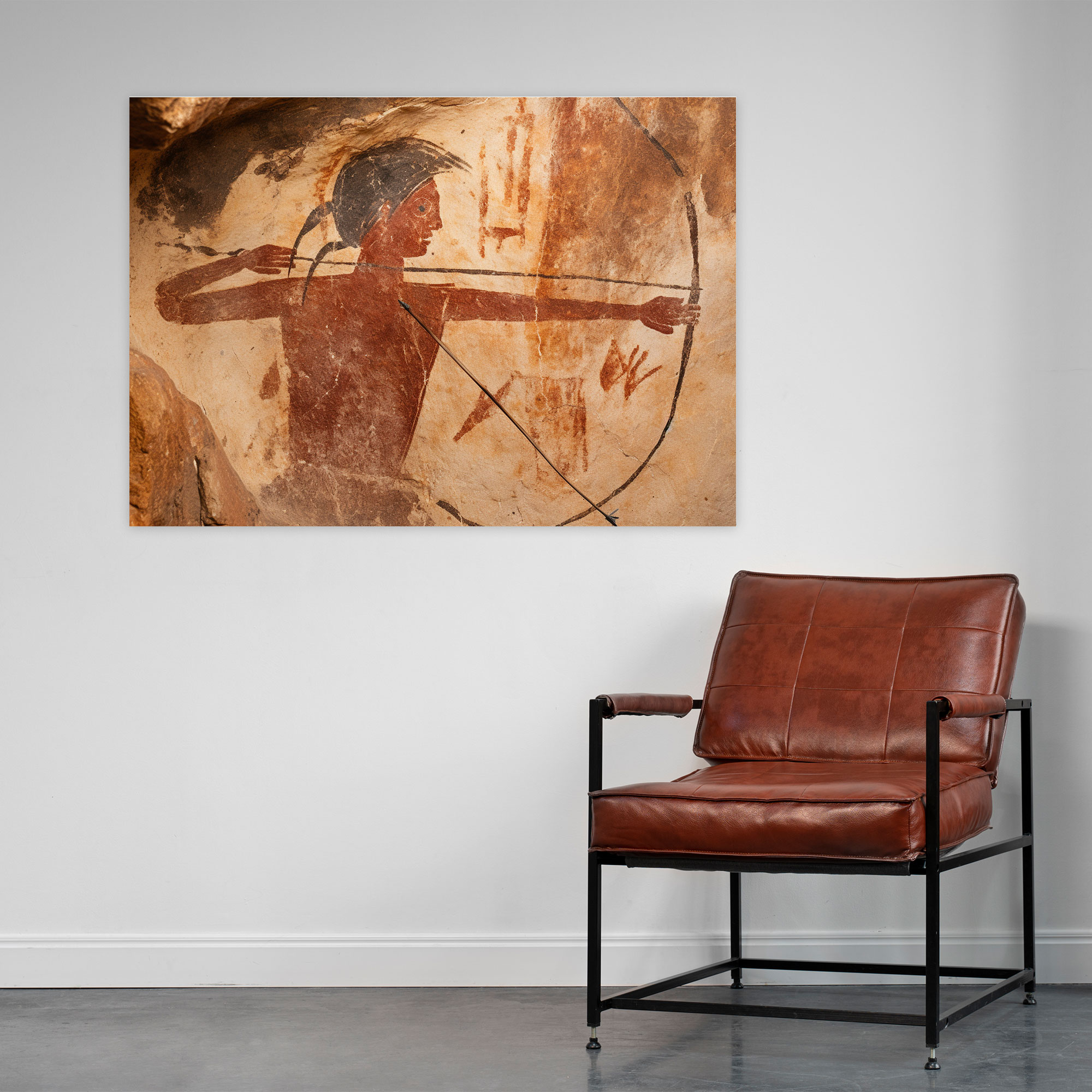 Ancient Weapons Canvas Print - Tribal Warrior With Bow And Arrow - Ancient Weapons, Ancient Cave Paintings, Canvas, Tribal Warrior