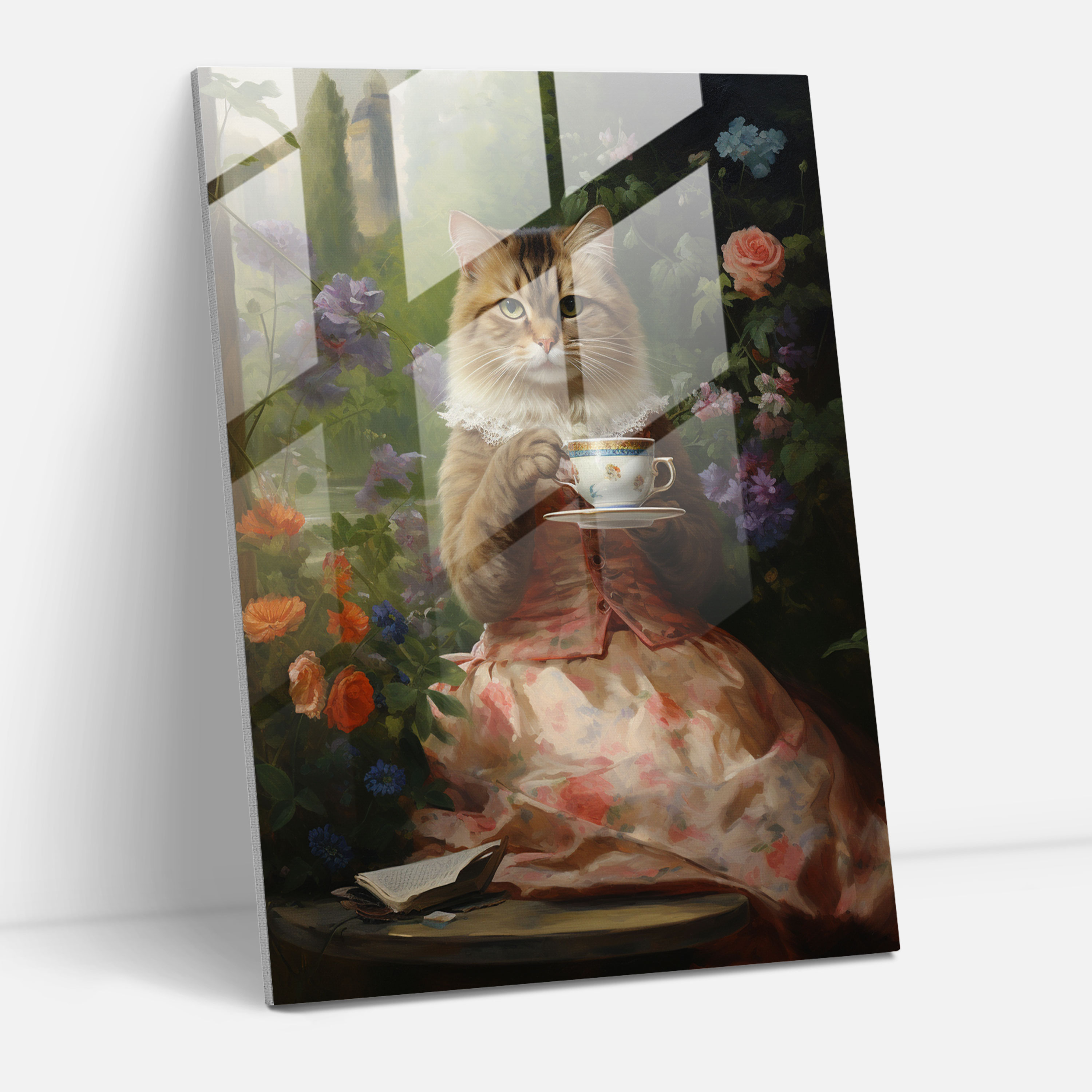 Animals Dressed Like Humans Glass Wall Art - Animals Dressed Like Humans, Glass Wall Art, Cat, Wall Decoration