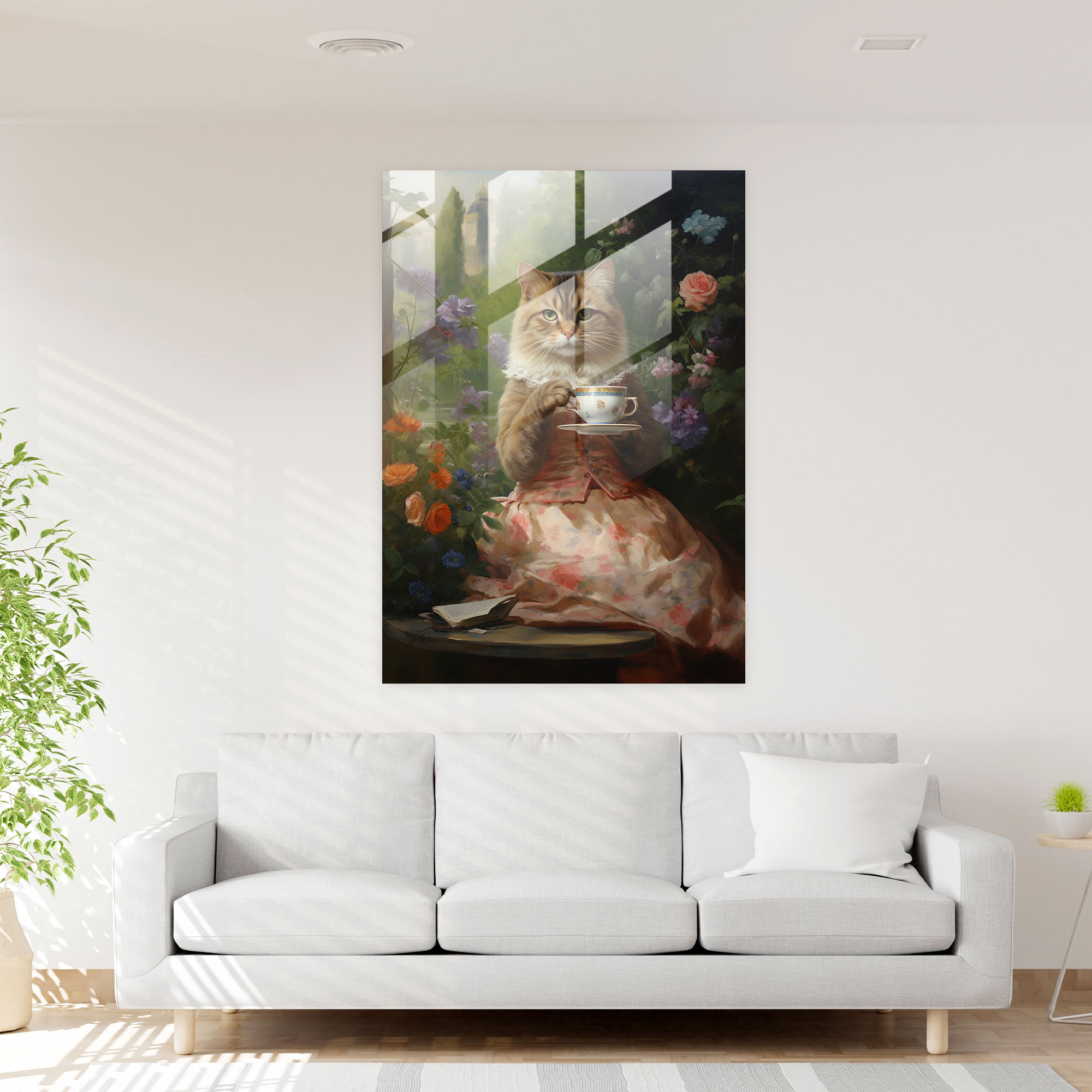 Animals Dressed Like Humans Glass Wall Art - Animals Dressed Like Humans, Glass Wall Art, Cat, Wall Decoration