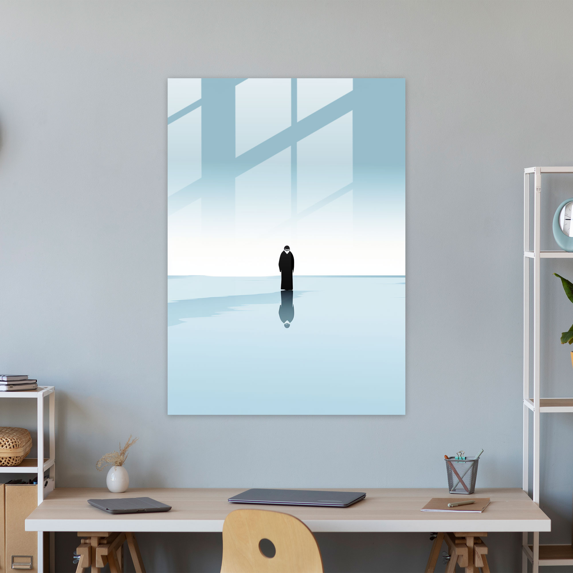 Animals Dressed Like Humans Glass Wall Art - Animals Dressed Like Humans, Frozen Lake, Minimalist Design, Glass Art