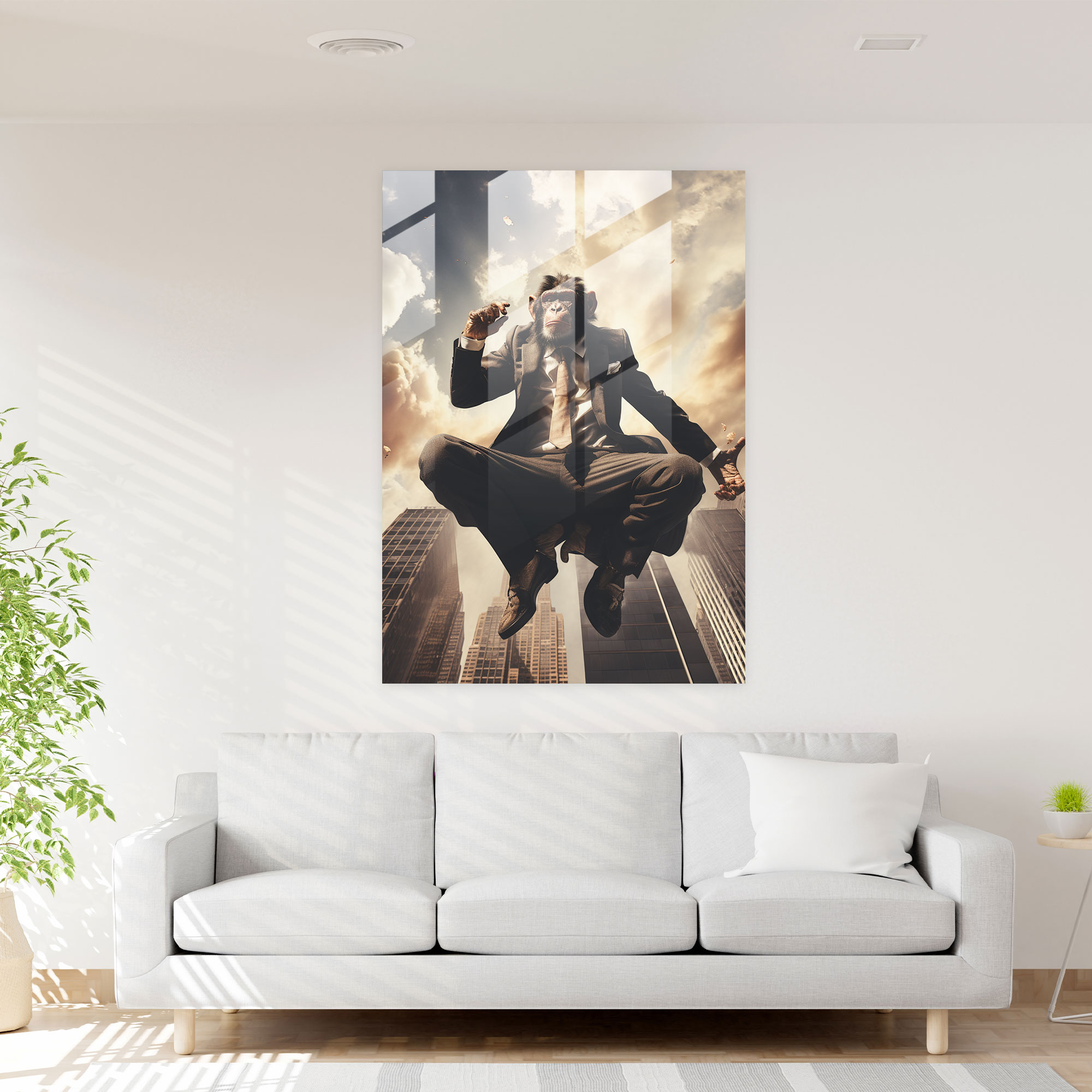 Animals Dressed Like Humans Wall Decoration - Animals Dressed Like Humans, Glass Print, Collage Artwork, Skyscrapers