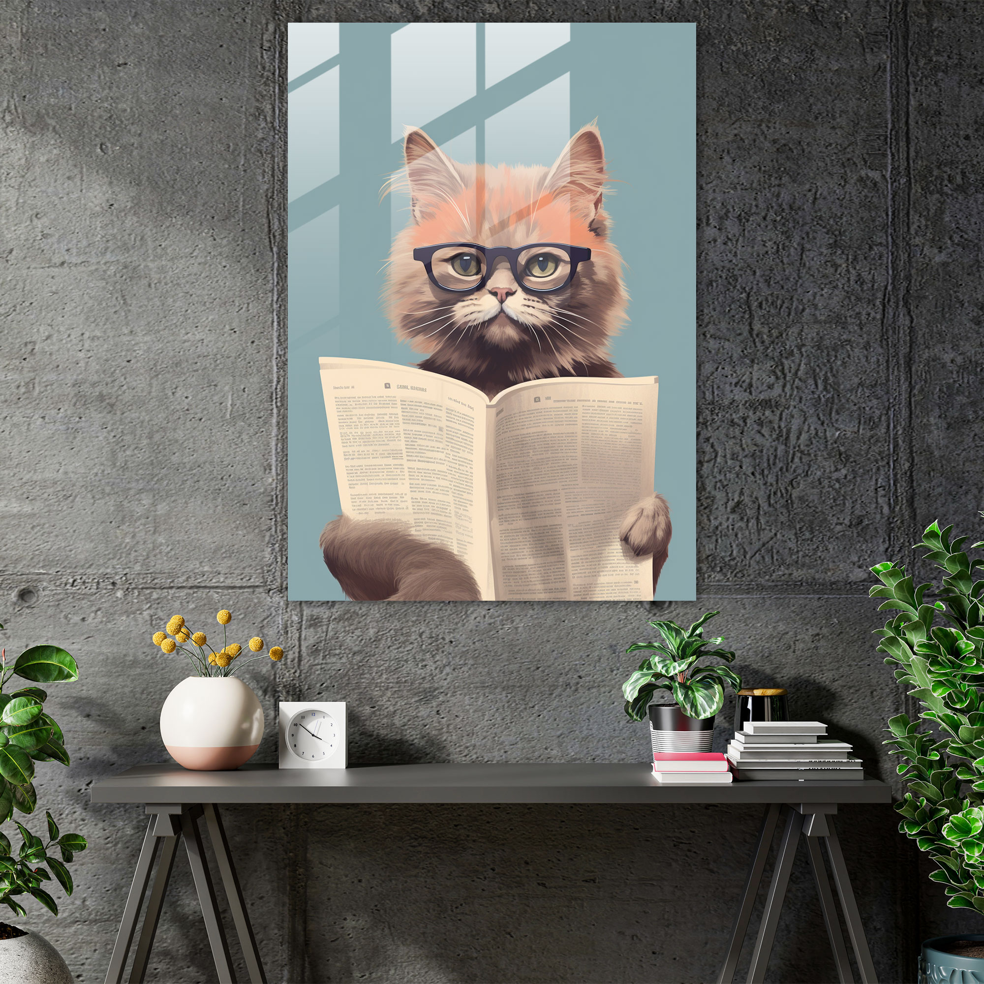 Minimalist Glass Wall Art - Cat With Glasses - Animals Dressed Like Humans, Glass Wall Art, Animals Dressed Like Humans, Glass Art