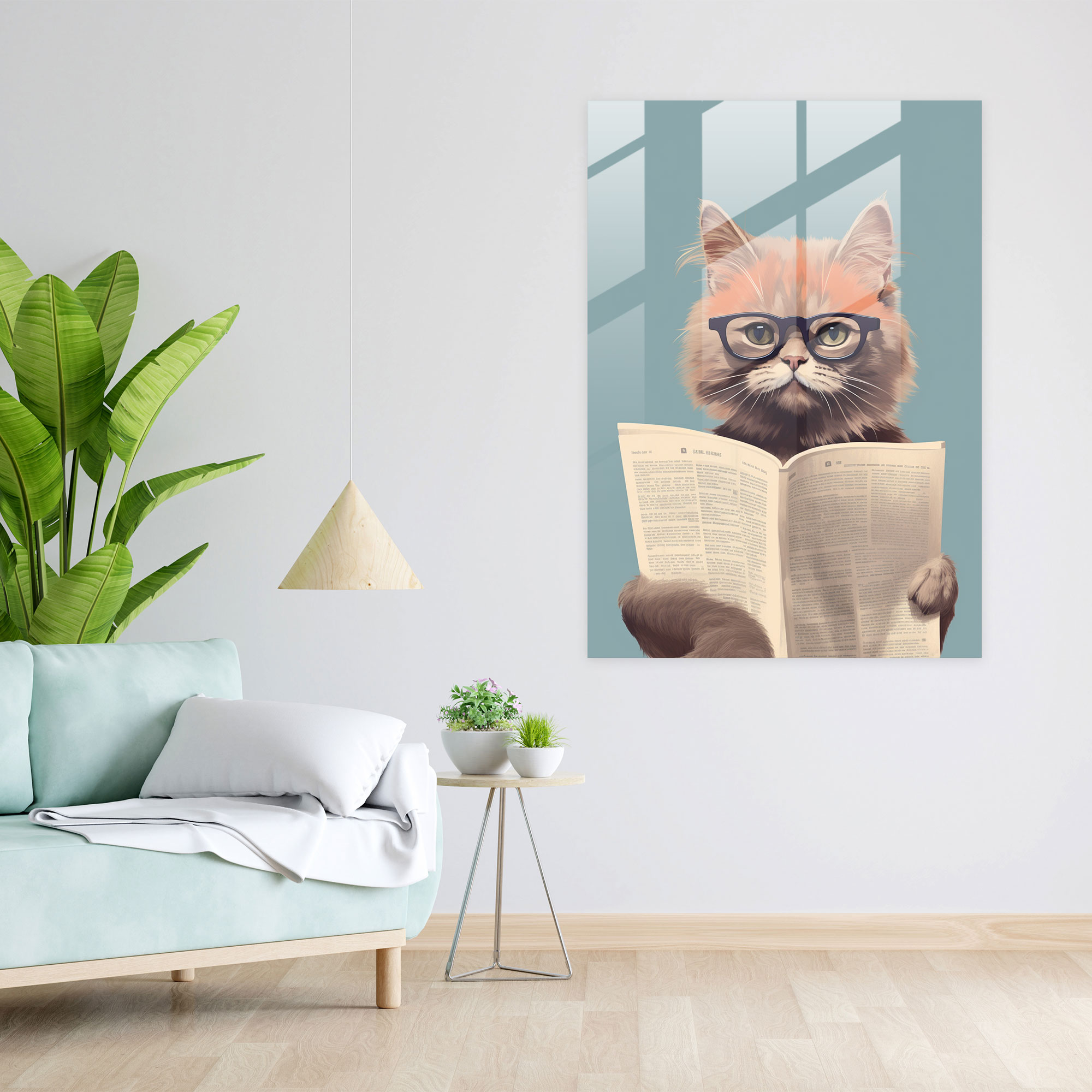 Minimalist Glass Wall Art - Cat With Glasses - Animals Dressed Like Humans, Glass Wall Art, Animals Dressed Like Humans, Glass Art
