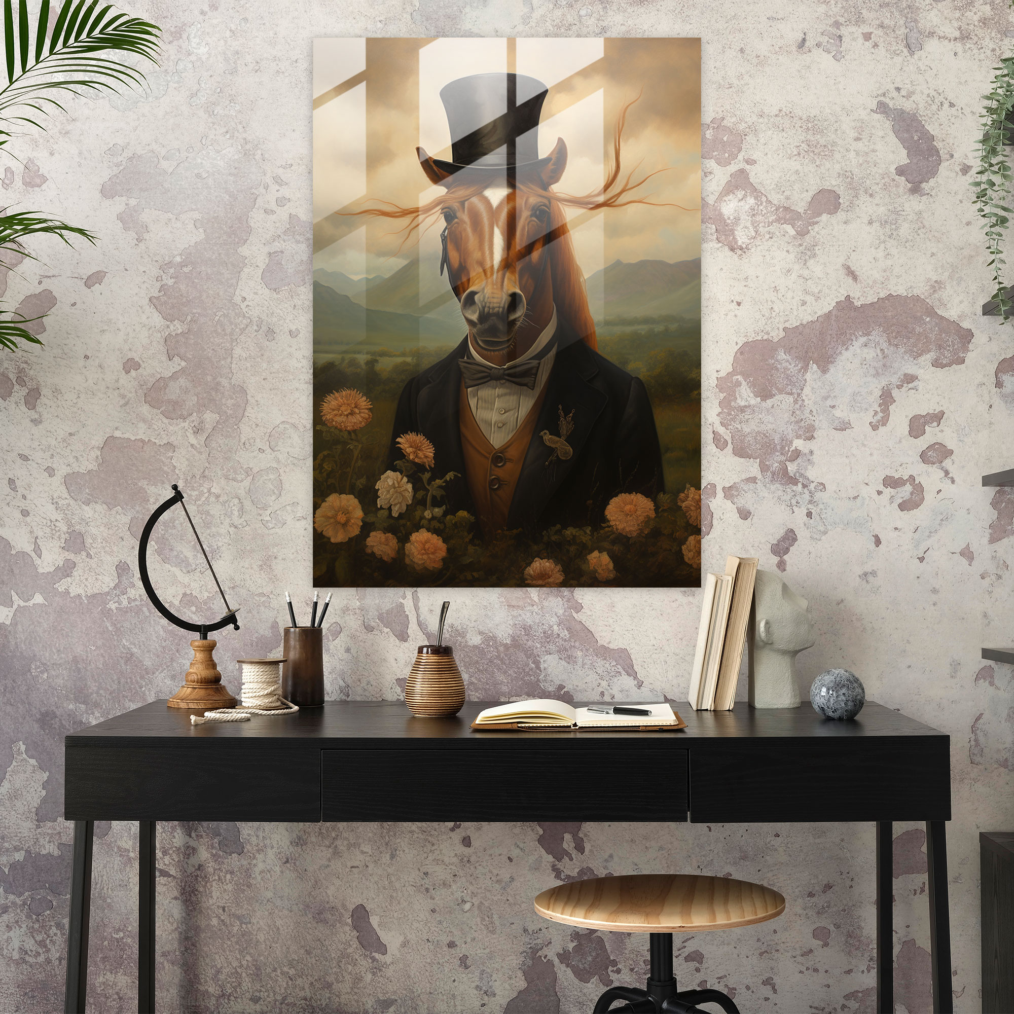 Classic Oil Painting Glass Print - Horse In Top Hat - Animals Dressed Like Humans, Glass Print, Wall Decoration, Horse In Top Hat