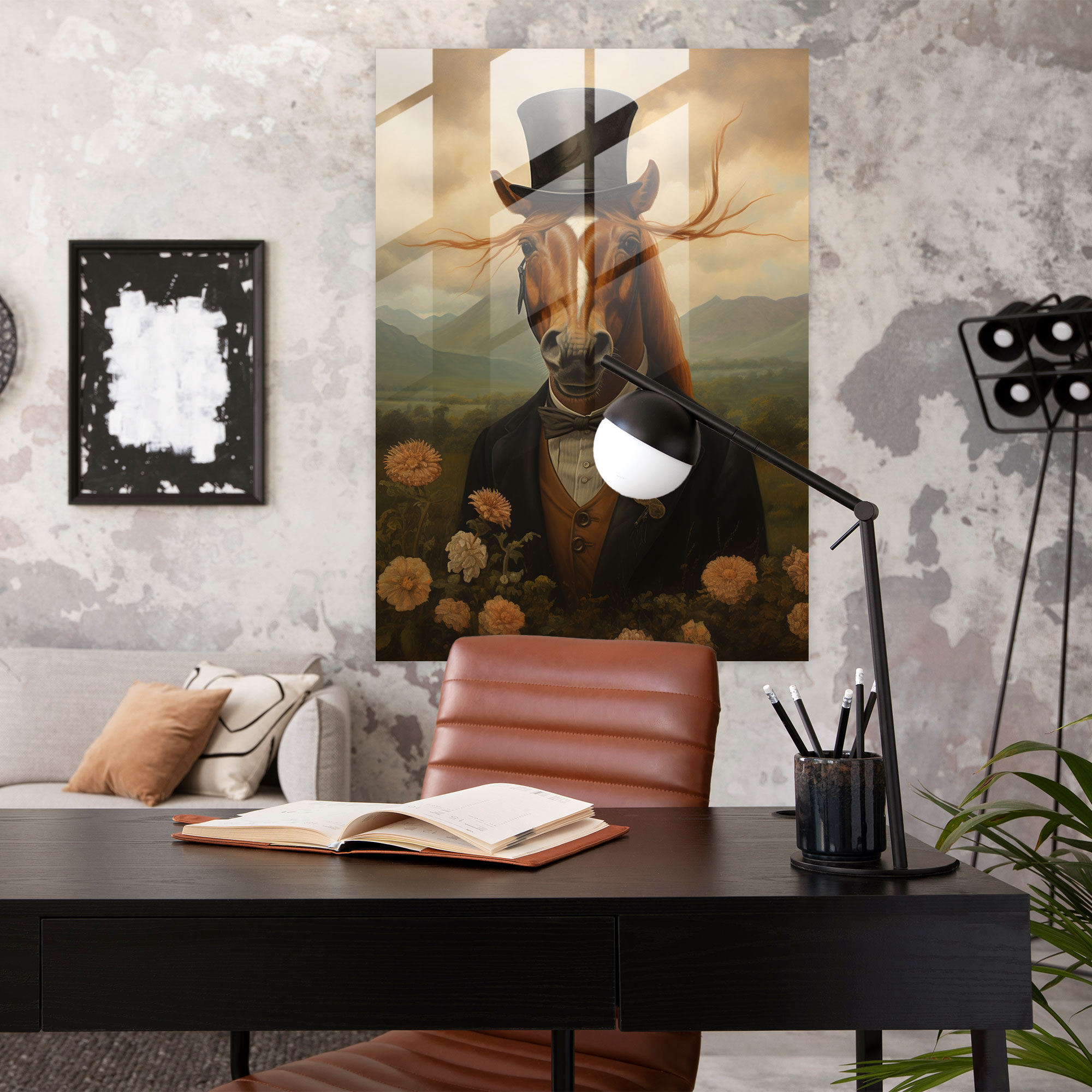 Classic Oil Painting Glass Print - Horse In Top Hat - Animals Dressed Like Humans, Glass Print, Wall Decoration, Horse In Top Hat