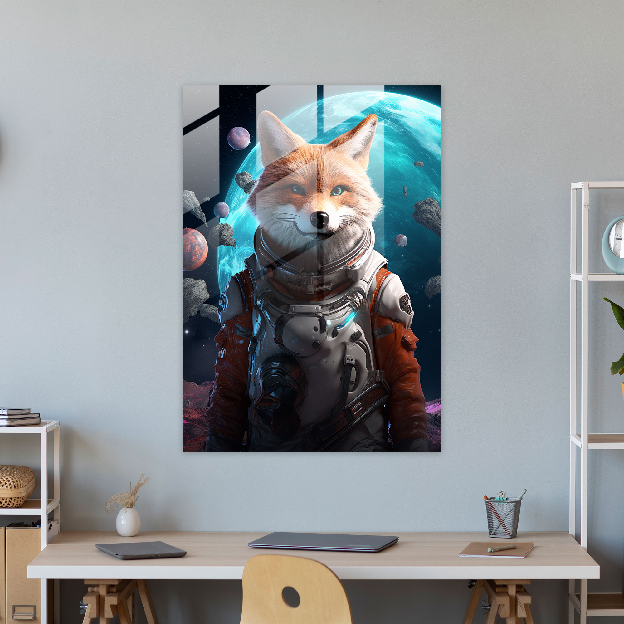 Futuristic Glass Wall Art - Fox In Spacesuit - Animals Dressed Like Humans, Fox In Spacesuit, Futuristic, Modern Art