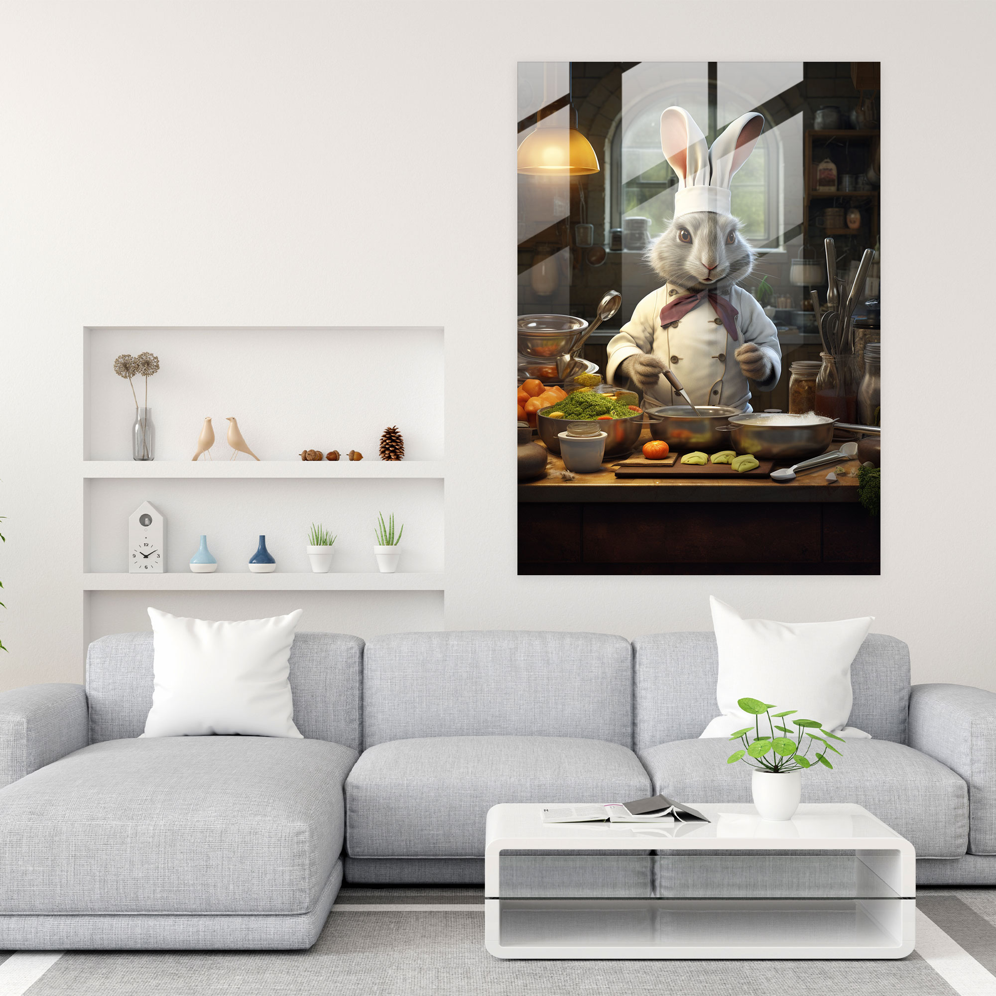 Animals Dressed Like Humans Glass Wall Art - Digital Illustration - Animals Dressed Like Humans, Rabbit Chef, Modern Art, Digital Illustration
