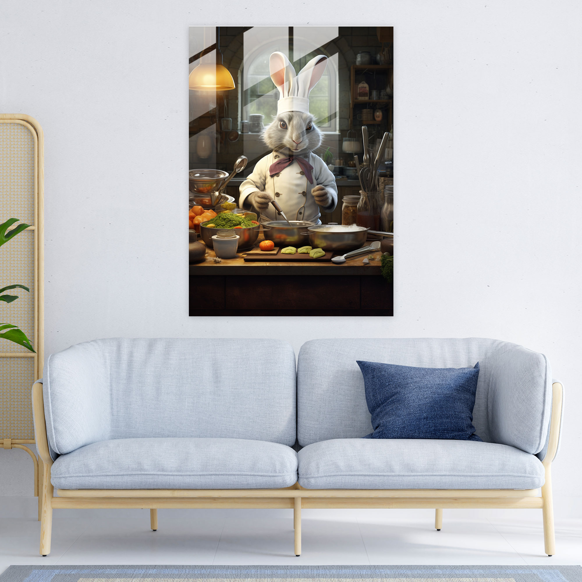 Animals Dressed Like Humans Glass Wall Art - Digital Illustration - Animals Dressed Like Humans, Rabbit Chef, Modern Art, Digital Illustration