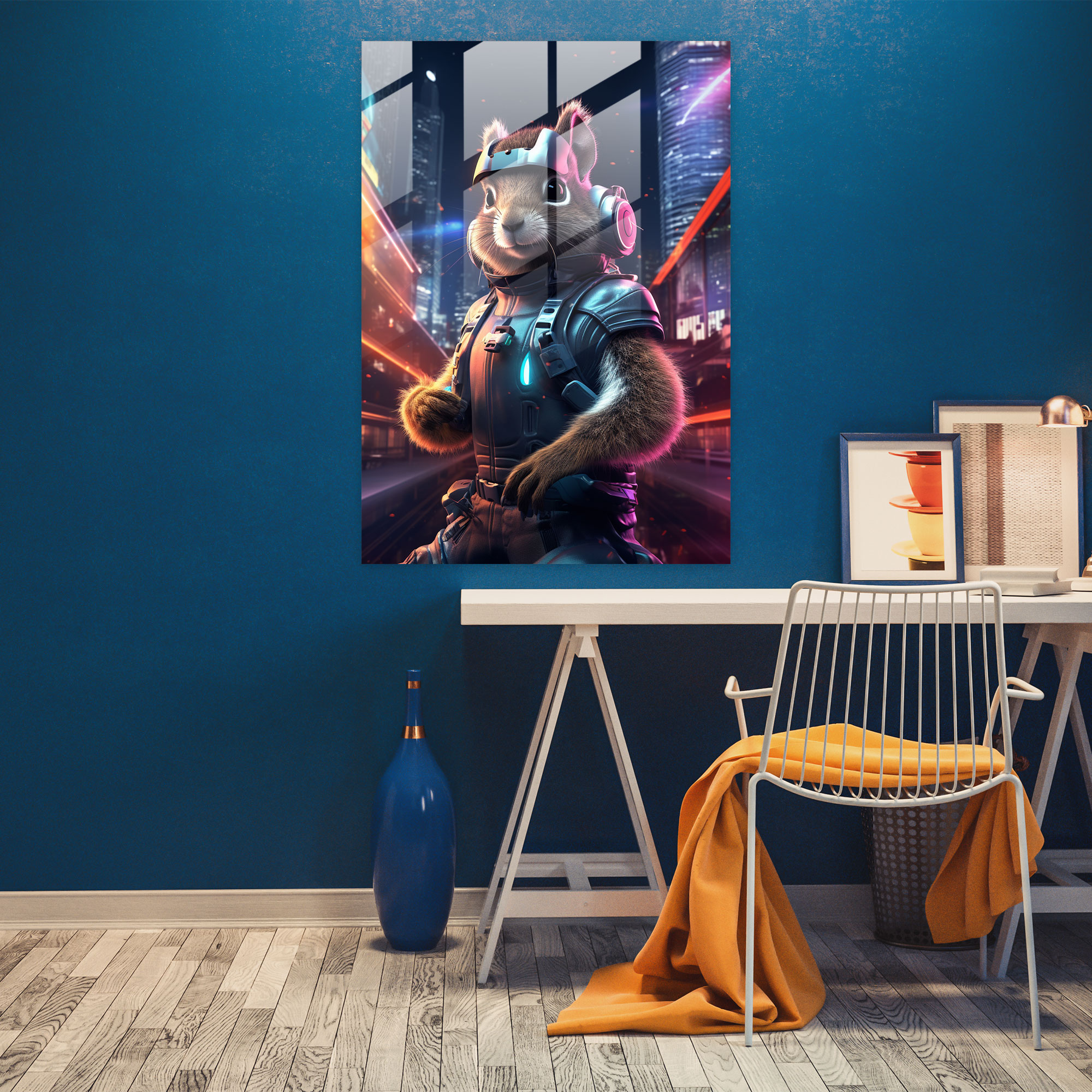 Animals Dressed Like Humans Glass Print - Animals Dressed Like Humans, Wall Decoration, Glass Art, Neon Lights