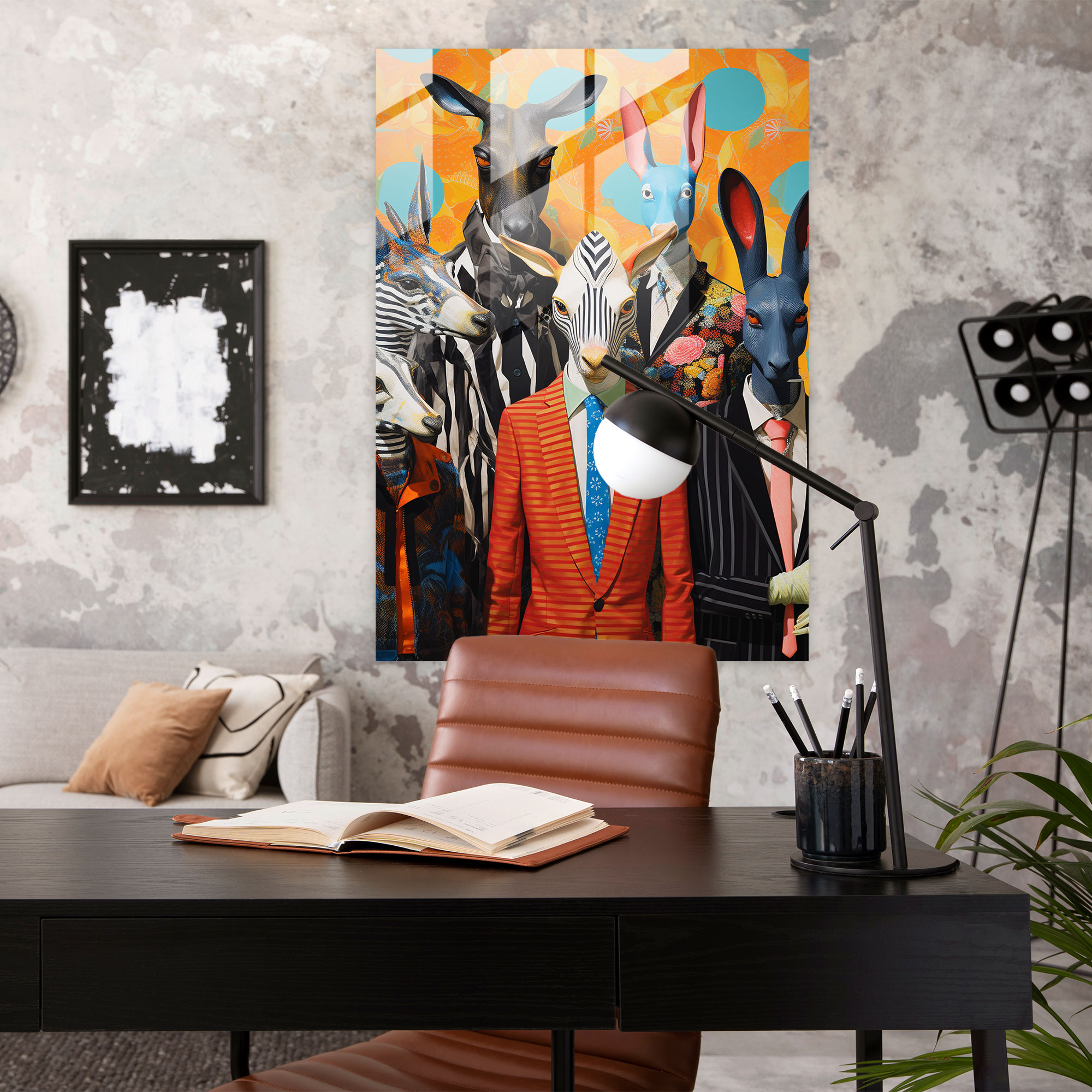 Animals Dressed Like Humans Glass Print - Animals Dressed Like Humans, Wall Decoration, Abstract Collage, Glass Print