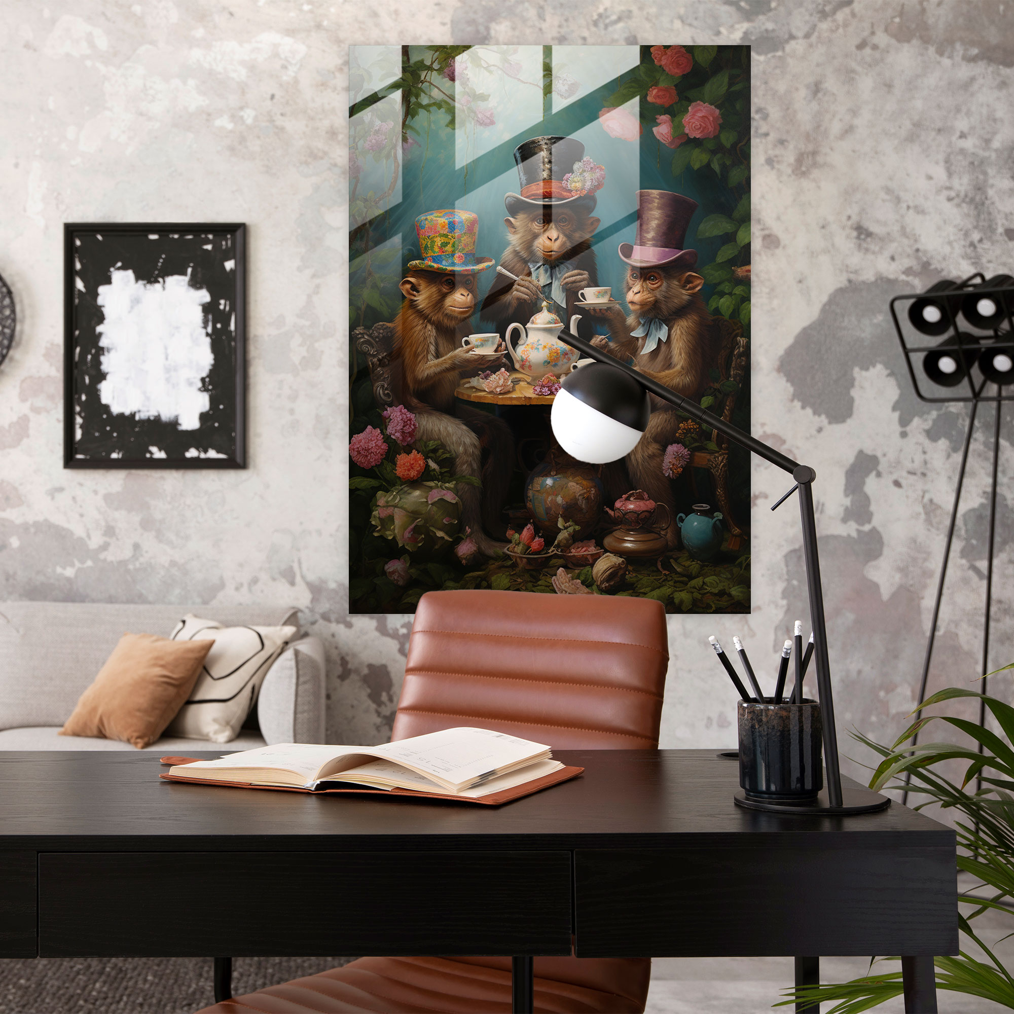 Animals Dressed Like Humans Glass Print - Animals Dressed Like Humans, Elegant Victorian Attire, Modern Art, Tea Party