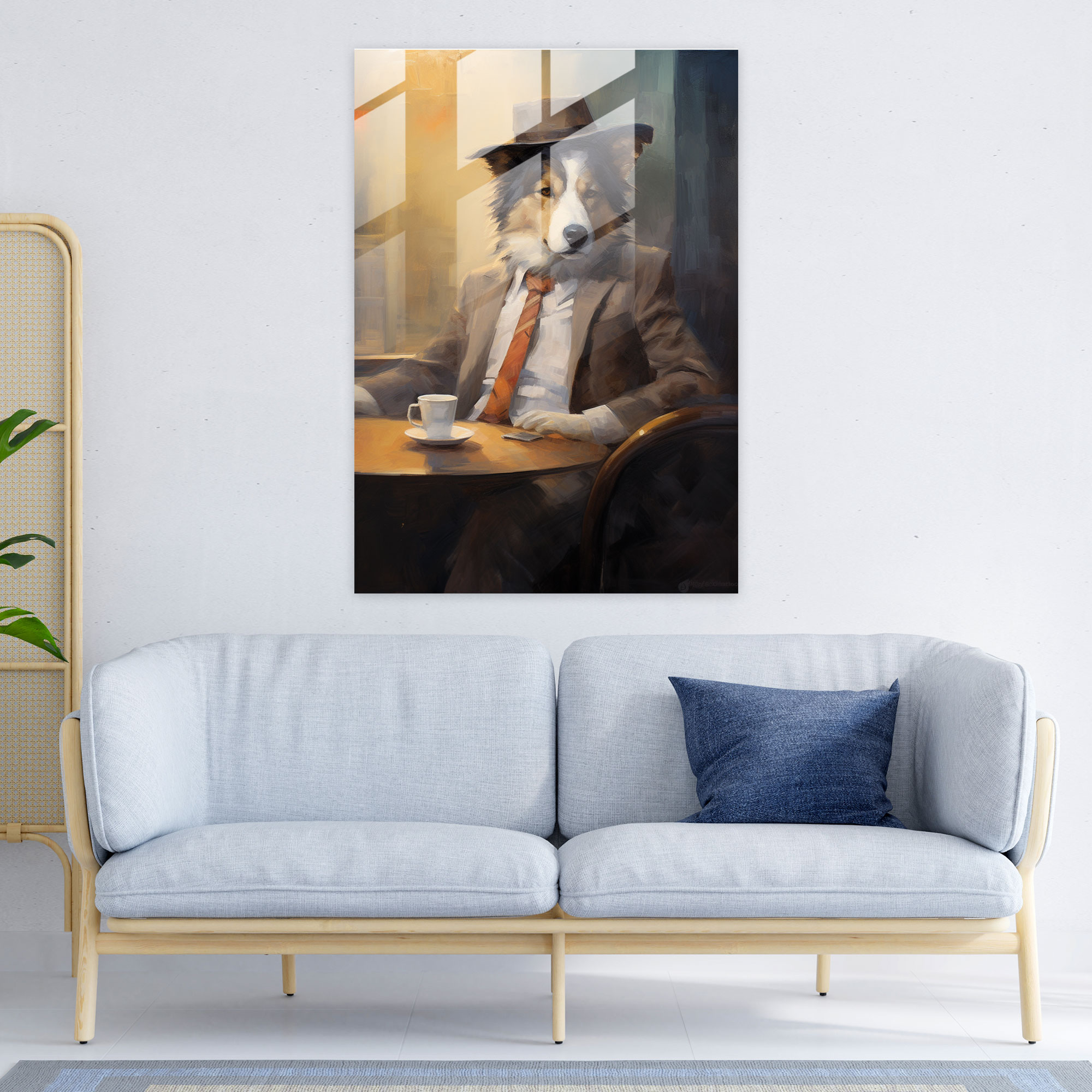 Animals Dressed Like Humans - Coffee Shop Dog Glass Print - Animals Dressed Like Humans, Dog, Glass Wall Art, Animals Dressed Like Humans
