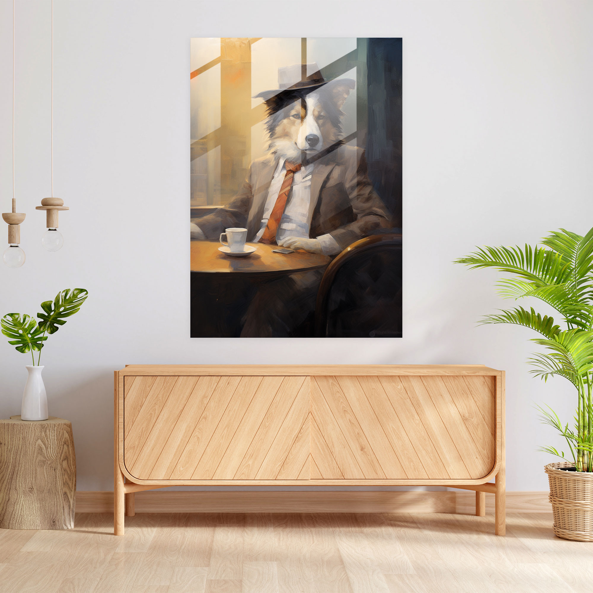 Animals Dressed Like Humans - Coffee Shop Dog Glass Print - Animals Dressed Like Humans, Dog, Glass Wall Art, Animals Dressed Like Humans