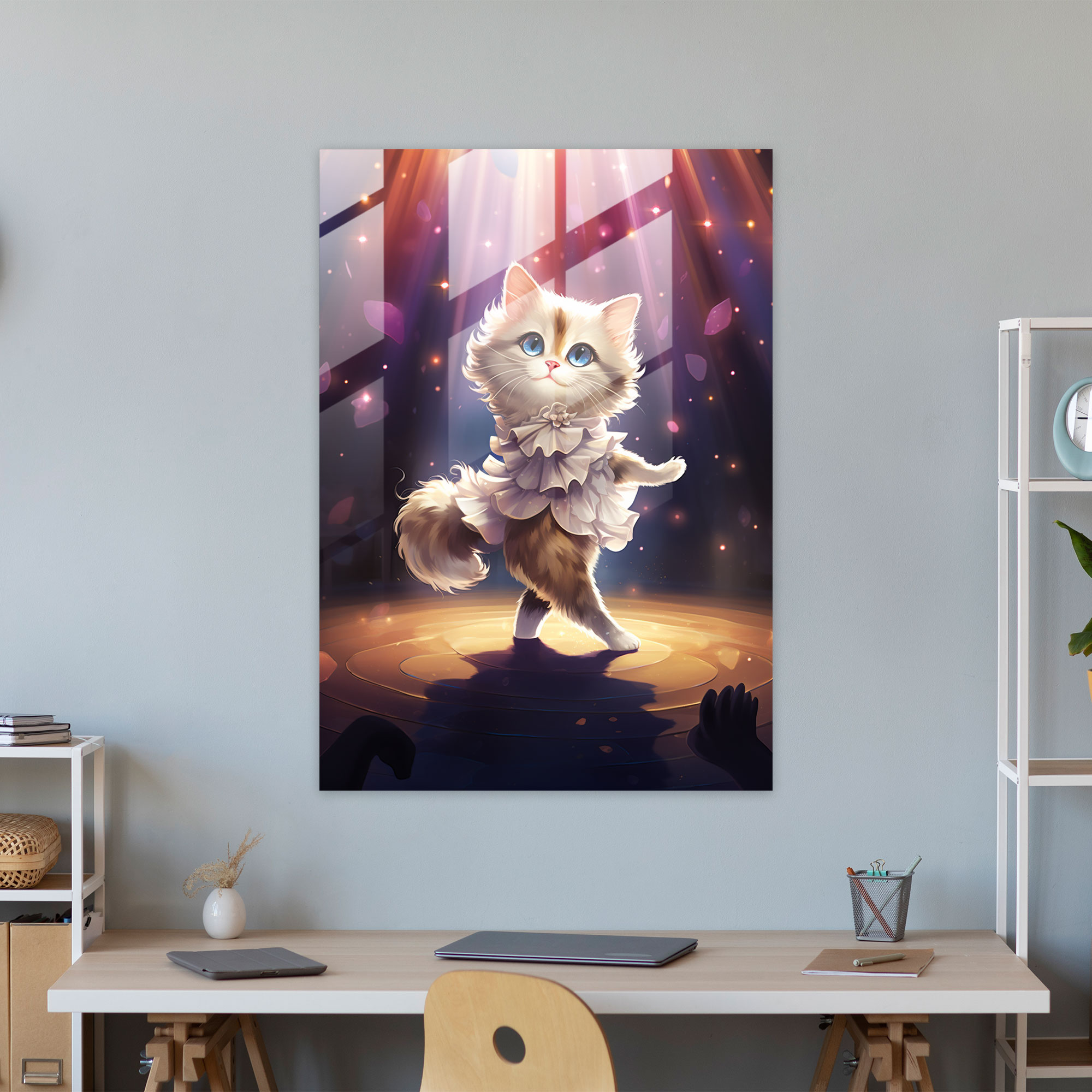Animals Dressed Like Humans - Dancing Cat Glass Print - Animals Dressed Like Humans, Spotlight, Dress, Cat