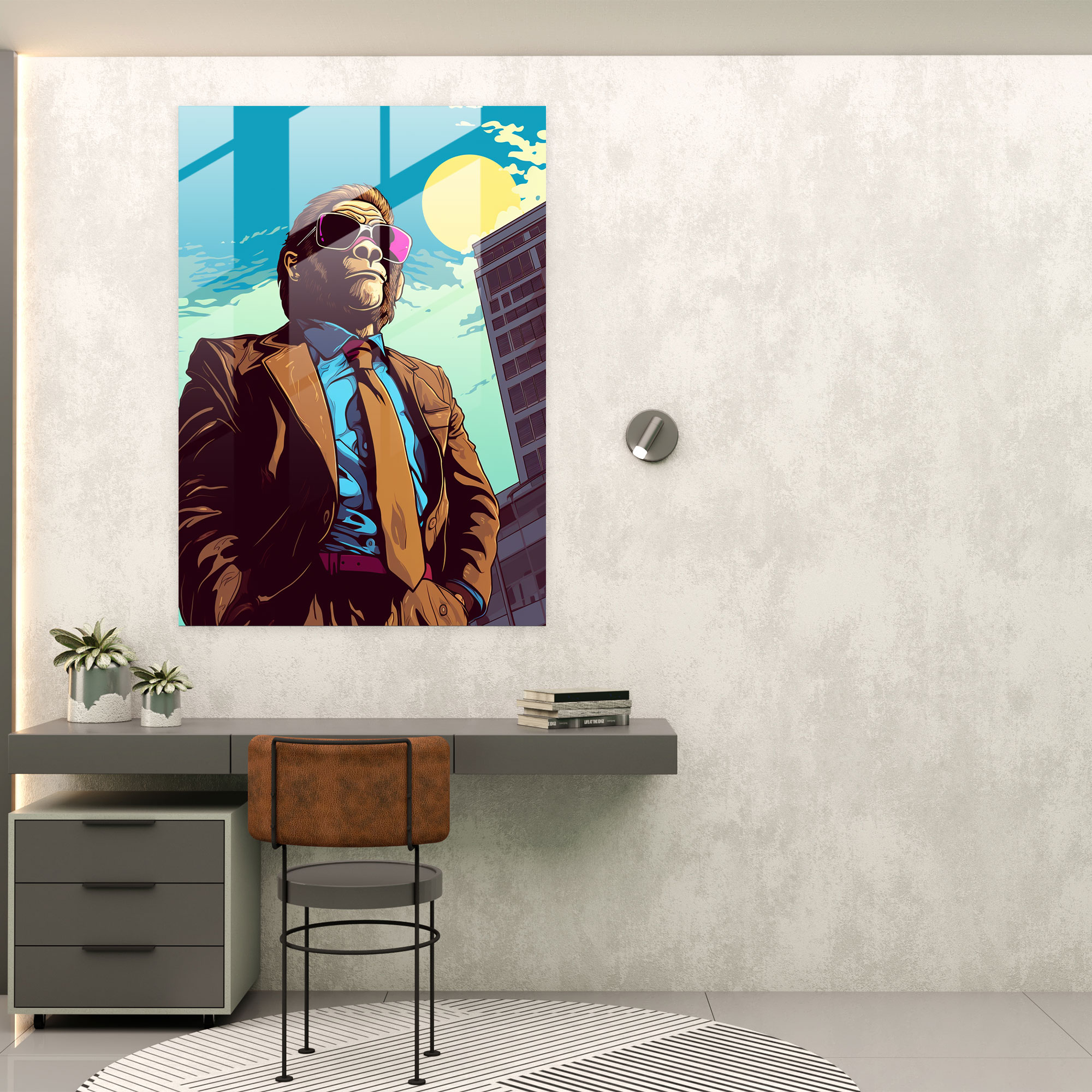 Animals Dressed Like Humans - City Monkey Glass Print - Animals Dressed Like Humans, Glass Wall Art, Glass Print, Pop Art Style