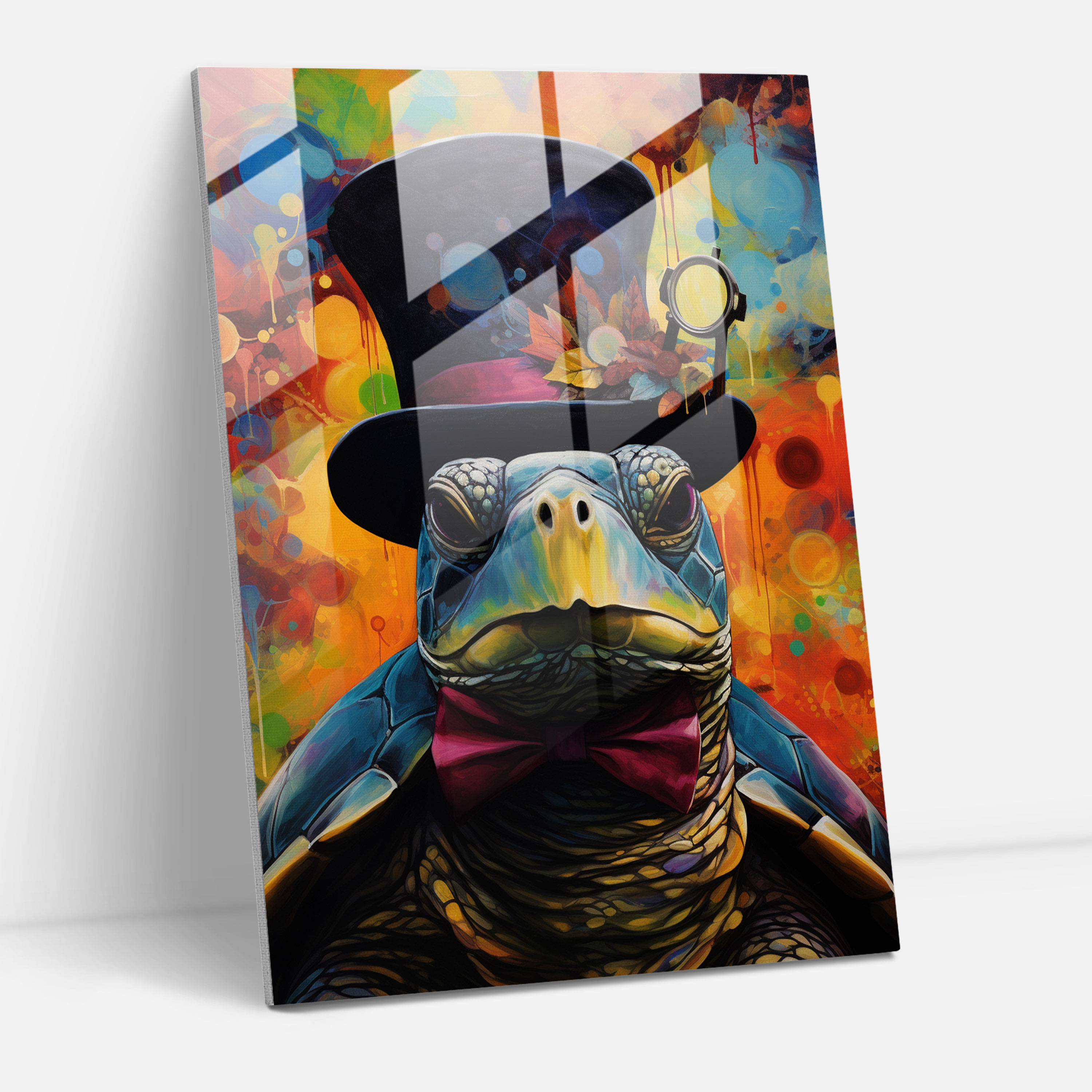 Animals Dressed Like Humans - Colorful Turtle Glass Print - Animals Dressed Like Humans, Glass Art, Abstract Artwork, Animals Dressed Like Humans